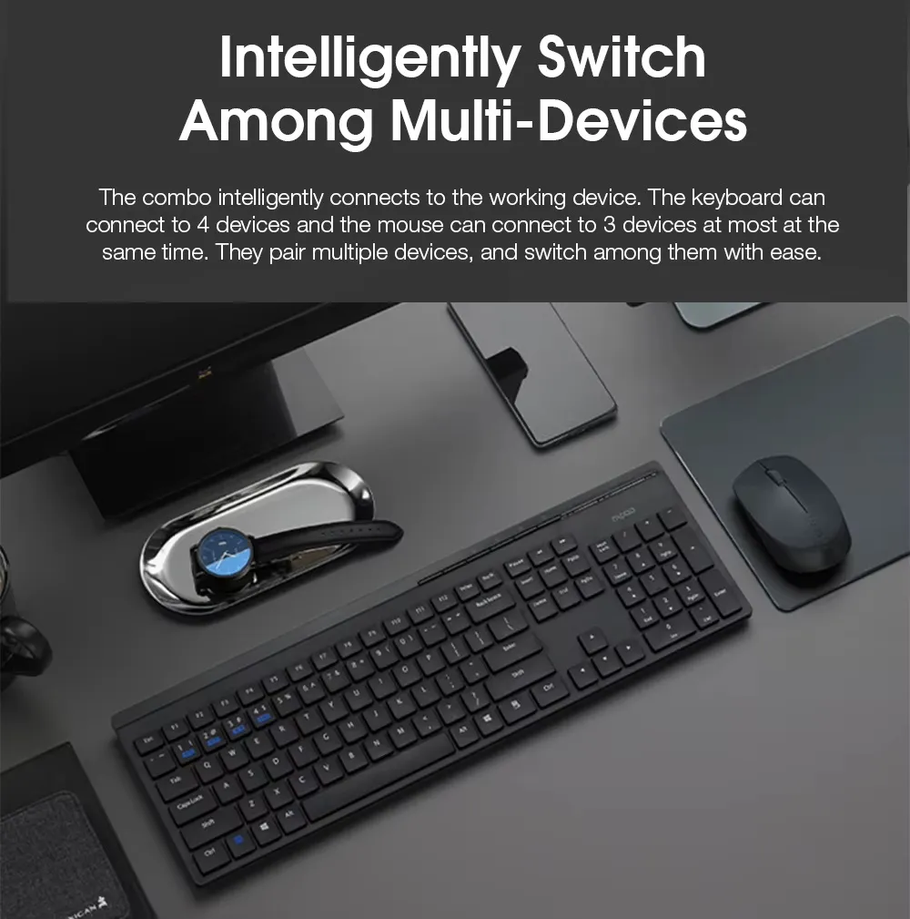 Untitledcz Rapoo 8100GT Keyboard Mouse Wireless Combo Dual-Mode BT3.0+BT5.0+2.4G Wireless (with USB receiver) 105-Key Chocolate Keycaps Keyboard for Office Business PC Laptop | WHITE - Image 8