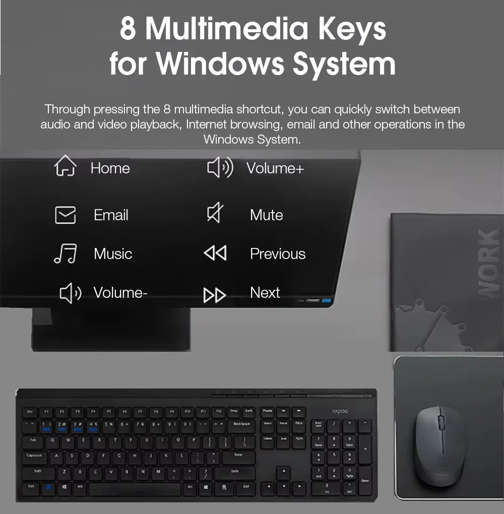 Untitlederh Rapoo 8100GT Keyboard Mouse Wireless Combo Dual-Mode BT3.0+BT5.0+2.4G Wireless (with USB receiver) 105-Key Chocolate Keycaps Keyboard for Office Business PC Laptop | WHITE - Image 4