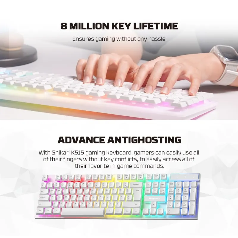 FAN-P51-WHITE FANTECH P51 5 in 1 WHITE Power Bundle FANTECH P51 PC Gamer Basic 5 in-1 Gaming Set Gaming Keyboard and Mouse Combo, Gaming Headset and Headphone Stand Gaming Mouse Pad Wired RGB Rainbow Backlight  Fantech P51 5 in 1 WHITE Power Bundle : Flash HQ53 Headset , Tower II AC304 Headset Stand , Shikari K515 Gaming Keyboard , Vigil MP356 Mousepad , Crypto VX7 Gaming Mouse 