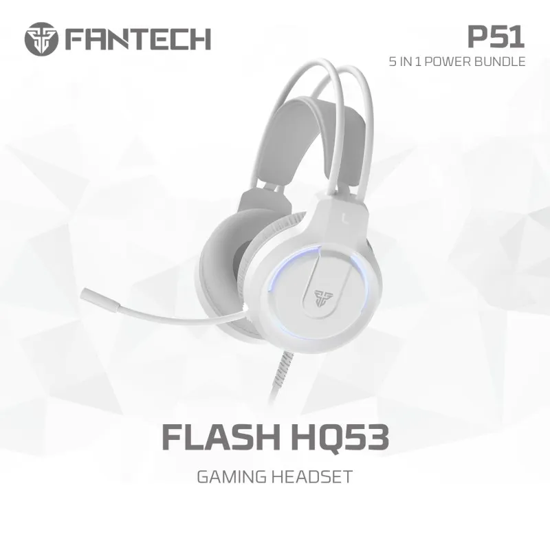 FAN-P51-WHITE FANTECH P51 5 in 1 WHITE Power Bundle FANTECH P51 PC Gamer Basic 5 in-1 Gaming Set Gaming Keyboard and Mouse Combo, Gaming Headset and Headphone Stand Gaming Mouse Pad Wired RGB Rainbow Backlight  Fantech P51 5 in 1 WHITE Power Bundle : Flash HQ53 Headset , Tower II AC304 Headset Stand , Shikari K515 Gaming Keyboard , Vigil MP356 Mousepad , Crypto VX7 Gaming Mouse 