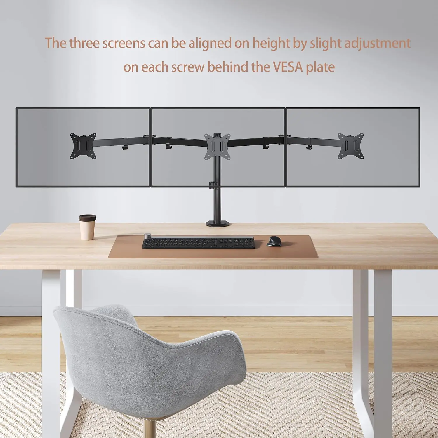 81BylVKg LDT66-C034 Triple-Monitor Monitor Holder Stand Triple-Monitor Steel Articulating Monitor Mount 3 Monitor Desk Mount for 3 Screens from 17 inch to 27 inches Screen Size , Fully Adjustable VESA Monitor Stand , Clamp or Grommet Installation | BLACK LDT66-C034