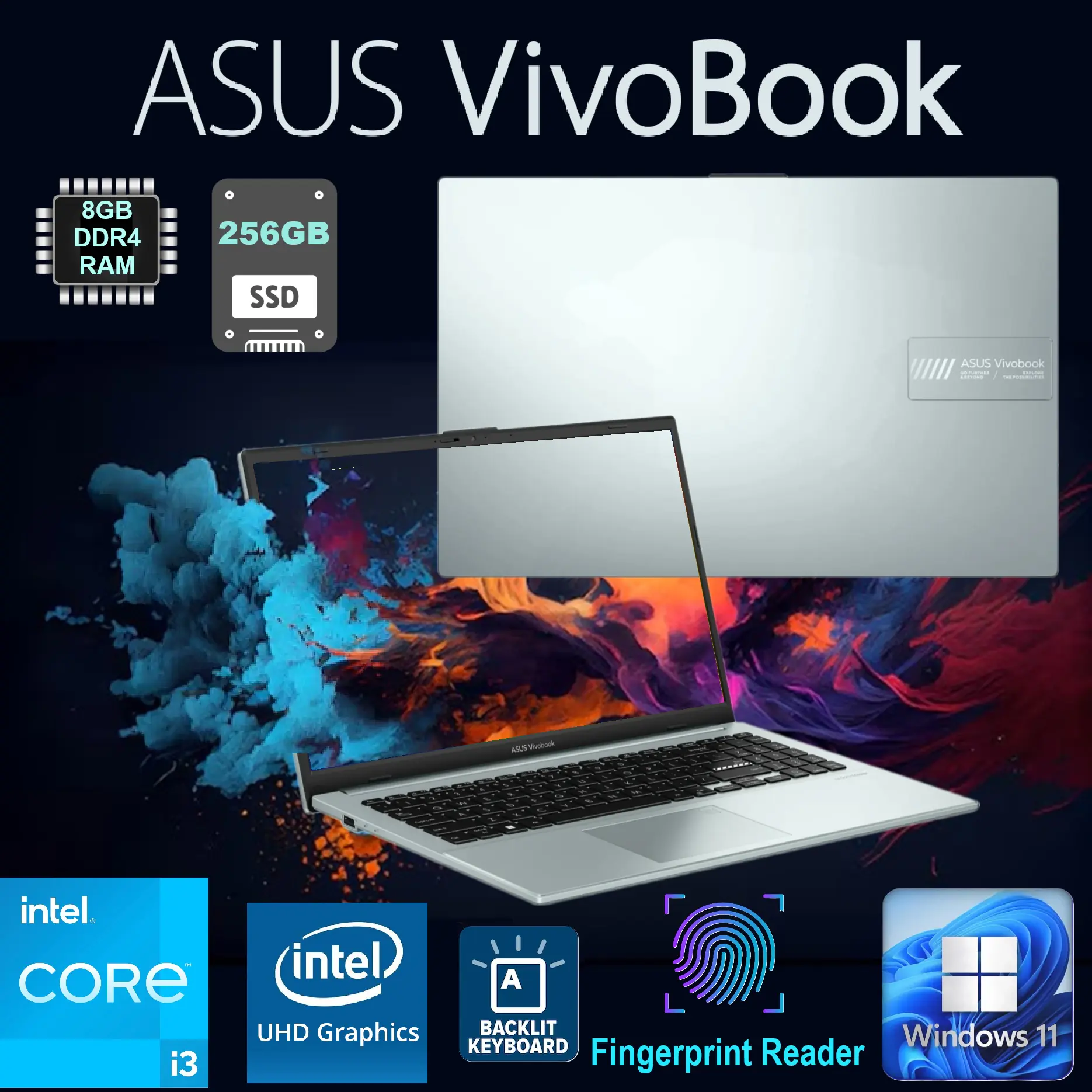 ASUS Vivobook 8GB RAM 256 SSD Windows 11 Backlit Keyboard (1)asf E1504GA-WS34 ASUS Vivobook 8GB RAM 256 SSD Windows 11 ASUS Vivobook Intel® Core™ i3-N305 | 8GB DDR4 RAM ; 256GB NVMe™ SSD | Intel® UHD Graphics | 15.6-inch FHD Display | Backlit Chiclet Keyboard | Windows 11 | Green Gray
