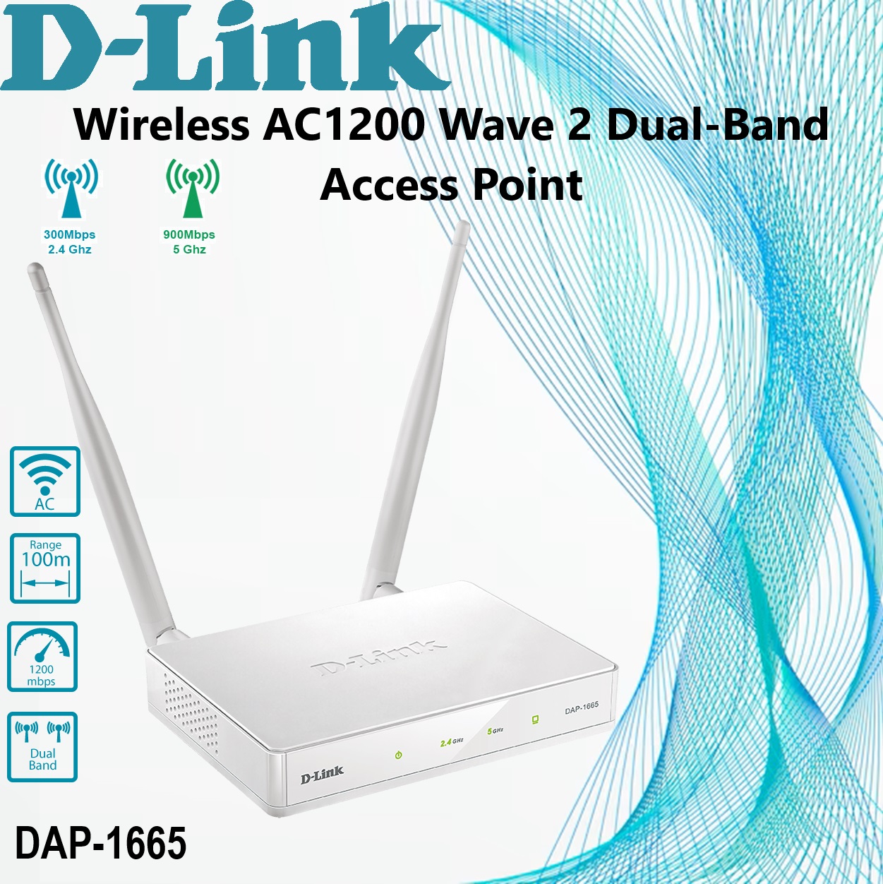 DLink DAP-1665 Wireless AC1200 Wave 2 Dual-Band Access Point (2) DAP-1665 Wireless AC1200 Wave 2 Dual-Band Access Point D-Link DAP-1665 Wireless AC1200 Wave 2 Dual-Band Access Point ; 300 Mbps (2.4 GHz) and 867 Mbps (5 GHz) Wireless speed ; 2 Detachable Omni-directional Antennas 3 dBi to 5 dBi Gain ; ccess Point (AP), WDS bridge, WDS with AP, wireless client