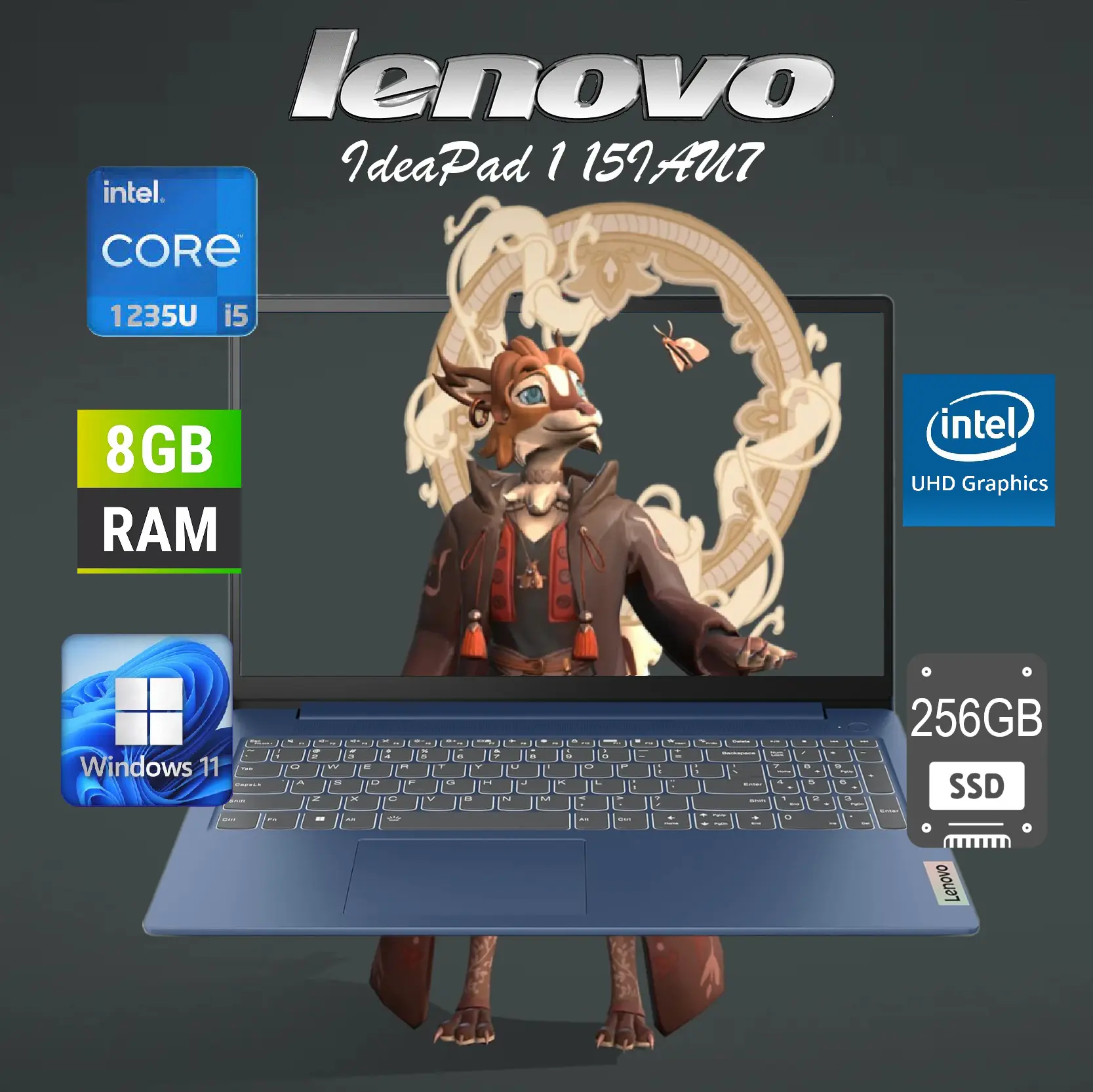 IdeaPad i5-1235U Windows 11 8GB RAM 256GB SSD (7) 82QD00GNUS IdeaPad i5-1235U Windows 11 8GB RAM 256GB SSD Lenovo IdeaPad 1 15IAU7 Intel® Core™ i5-1235U | 8 GB RAM DDR4 , 256GB SSD NVMe® | 15.6 Inch FHD TN Display | Intel® UHD Graphics | Windows® 11 Home in S mode | Abyss Blue