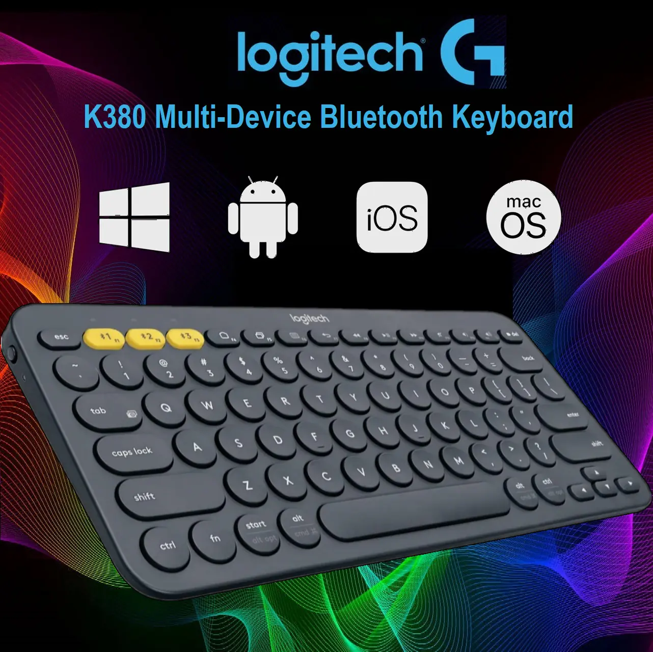 920-007590 Logitech K380 Multi-Device Bluetooth Keyboard Logitech K380 Multi-Device Bluetooth Keyboard – Windows, Mac, Chrome OS, Android, iPad, iPhone, Apple TV Compatible – with Flow Cross-Computer Control and Easy-Switch up to 3 Devices –Dark Grey