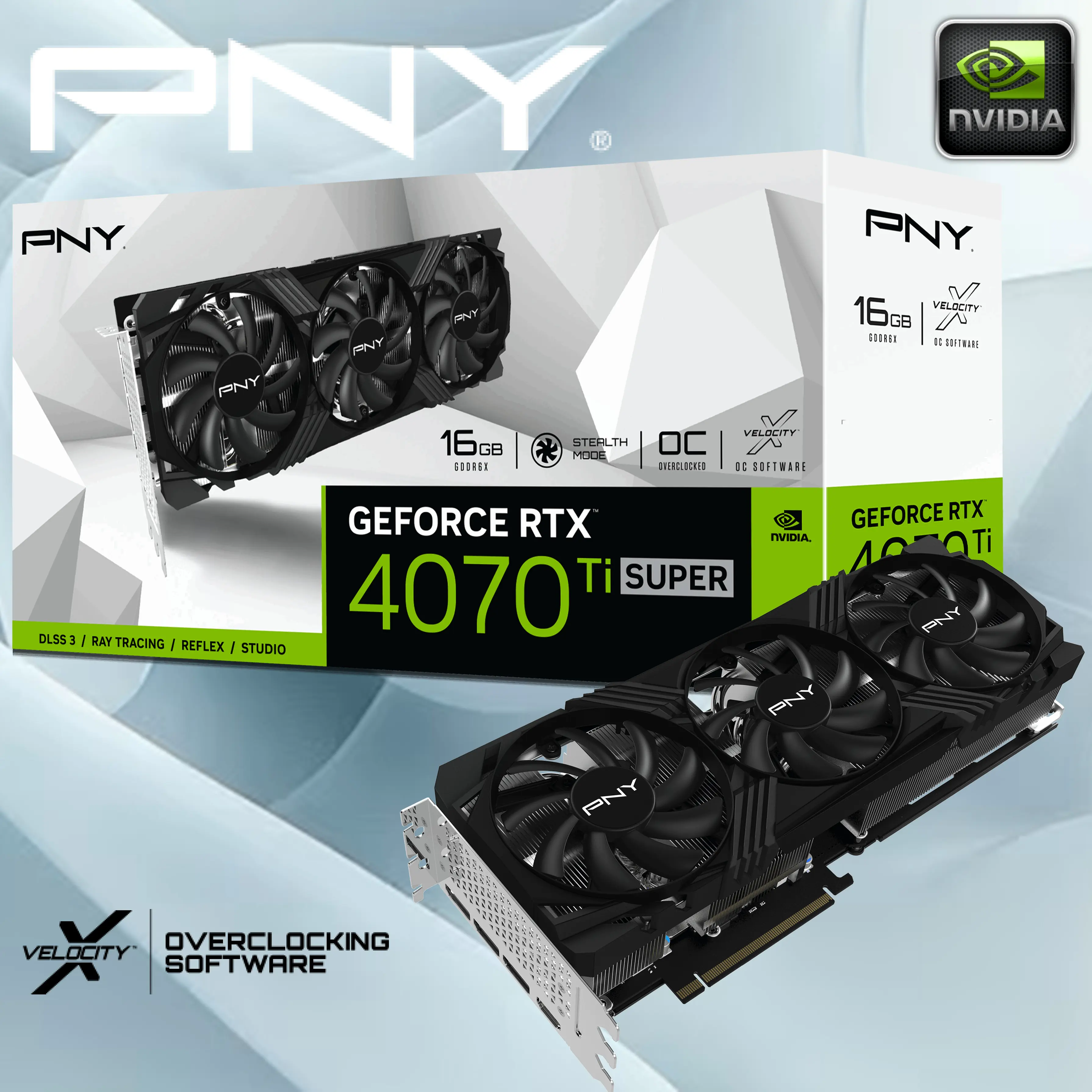 PNY GeForce RTX™ 4070 Ti SUPER 16GB VERTO™ Overclocked Triple Fan DLSS 3 (5) VCG4070TS16TFXPB1-O PNY GeForce RTX 4070 Ti SUPER 16GB OC VERTO PNY GeForce RTX™ 4070 Ti SUPER 16GB OC VERTO™ Overclocked Graphics Card with Ada Lovelace Architecture, DLSS 3, and Triple Fan Cooling for High-Performance Gaming and Content Creation | BLACK VCG4070TS16TFXPB1-O