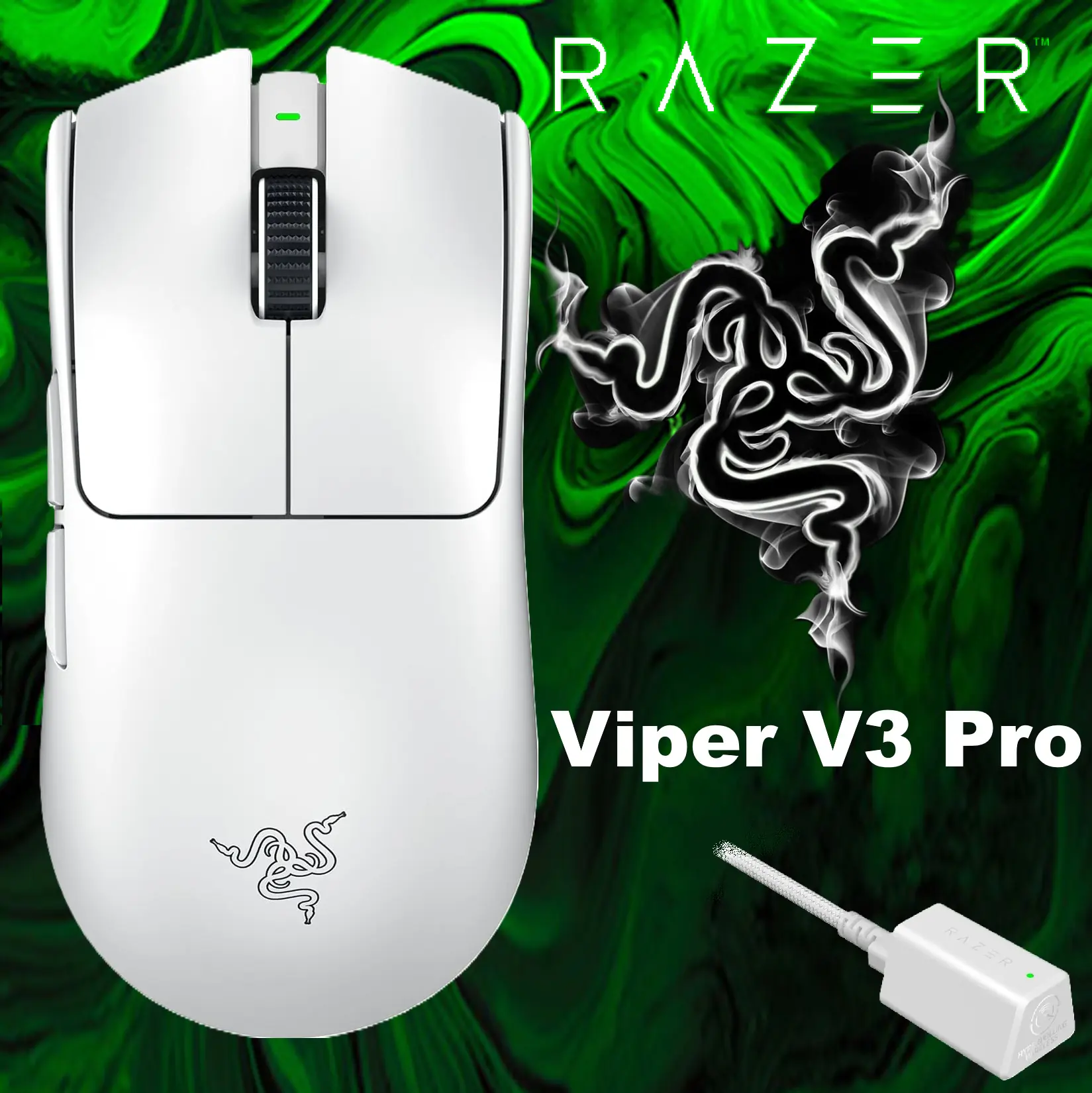 RZ01-05120200-R3G1 Viper V3 Pro Wireless WHITE Gaming Mouse Razer Viper V3 Pro Wireless Esports Gaming Mouse: Symmetrical - 54g Lightweight - 8K Polling - 35K DPI Optical Sensor - Gen3 Optical Switches - 8 Programmable Controls - WHITE