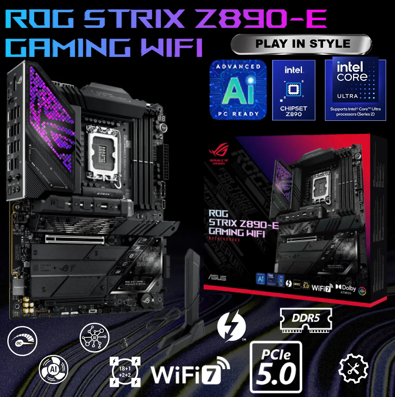 bxdhASRg 90MB1IM0-M0AAY0 ROG STRIX Z890-E GAMING WIFI Motherboard DDR5 ASUS ROG STRIX Z890-E GAMING WIFI Intel® Z890 LGA 1851 ATX motherboard, Advanced AI PC-ready, 18+2+1+2 stages, DDR5, WiFi 7, 7x M.2, Thunderbolt™ 4, USB Type-C®, AI Overclocking, Cooling & Networking