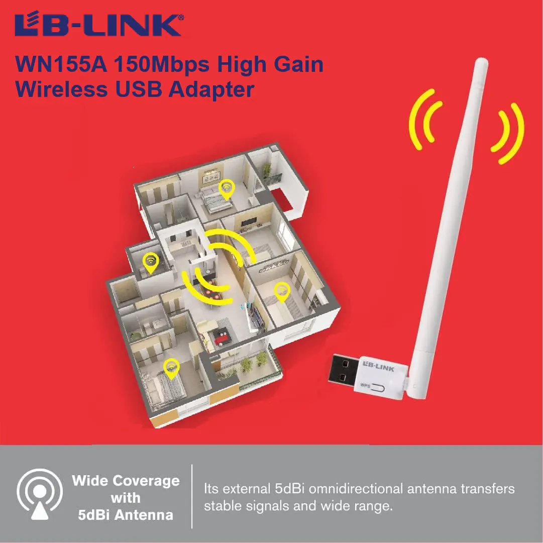 eb57shdfg LBLINK-WN155A 150Mbps Wireless WiFi N USB Adapter w Antenna LB-Link USB Wi-Fi Adapter, USB Wi-Fi 2.4Ghz Dongle, 802.11n, 5dBi Antenna, 11N 150Mbps Wireless Speed, Mini Wireless LAN Adapter WPS Button, White | BL-WN155A
