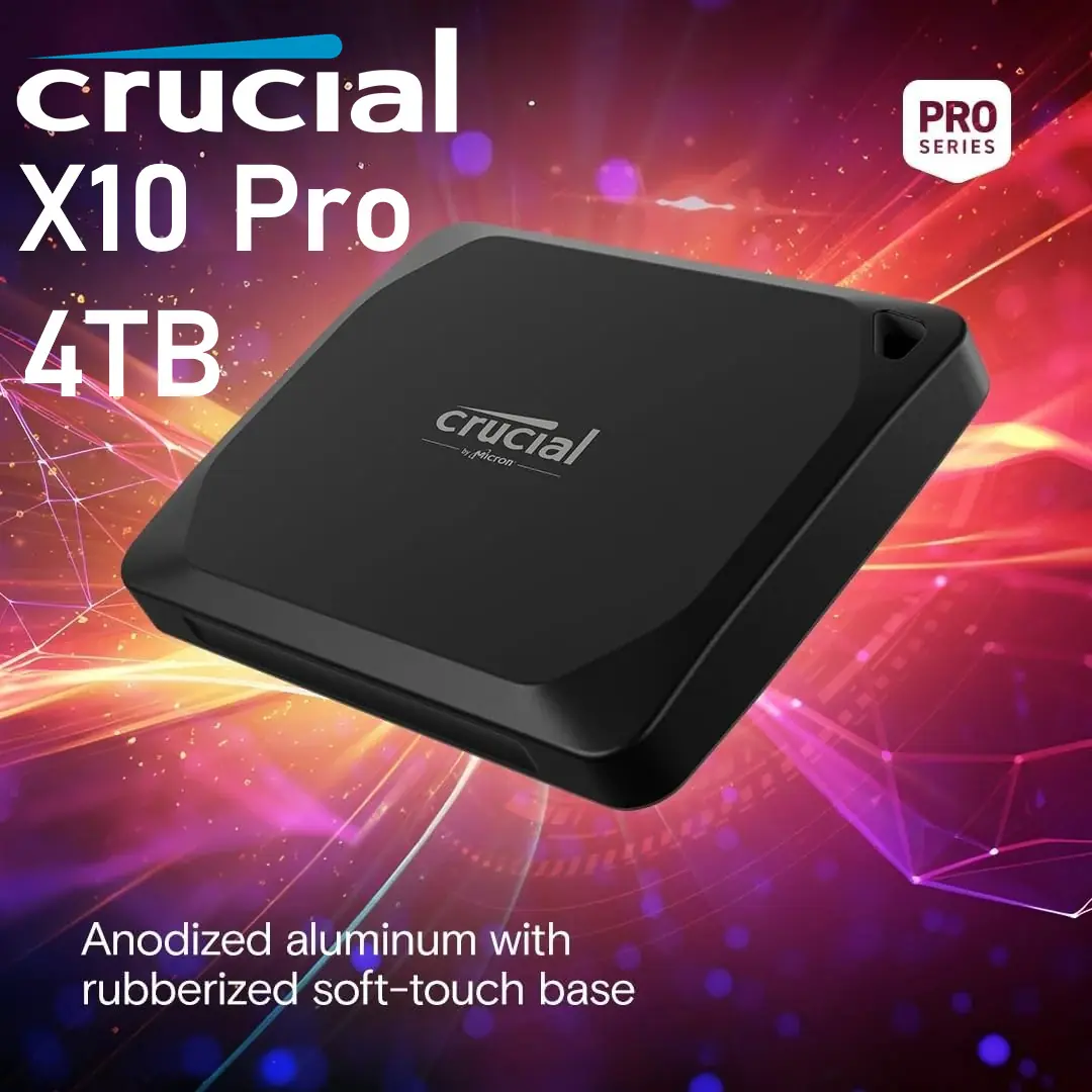 1739535639849 CRUCIAL-X10-PRO-4TB Crucial X10 Pro 4TB Portable SSD 2100MBs Crucial X10 Pro 4TB Portable SSD - Up to 2100MB/s read, 2000MB/s write - water and dust resistant, PC and Mac - USB 3.2 External Solid State Drive - CT4000X10PROSSD9