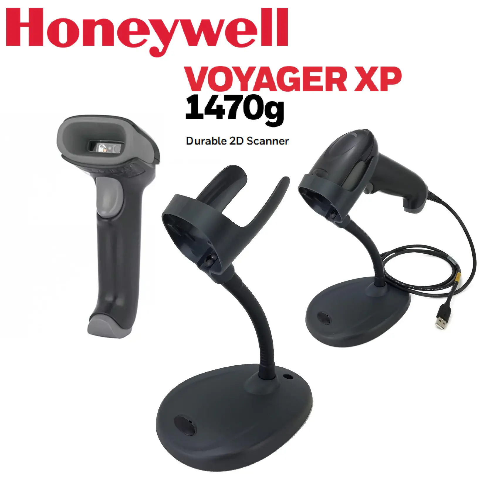 HONEYWELL-1470G Voyager XP 1470g 2D Barcode Scanner w Stand Honeywell Voyager XP 1470g Durable Omni-directional 1D, PDF, 2D Barcode Scanner with Flexible Metal Stand , Fast Scanning, Enhanced Digital Coupon Performance, Extended Scan Distance, USB Type A 1.5m Cable for Retail Environments