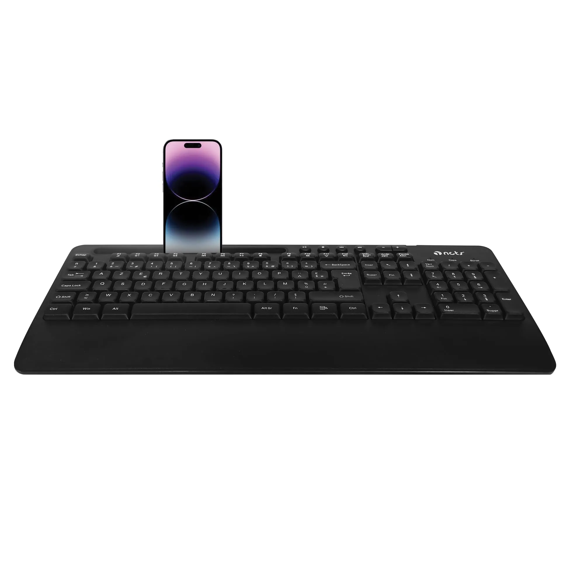 NCTS KB9B Wired Black Keyboard with Phone Holder: Ergonomic Design, Quiet Membrane Keys, Anti-Ghosting, Built-in Phone Stand, Ideal for Productivity, Office Work, and Casual Gaming. - Image 2