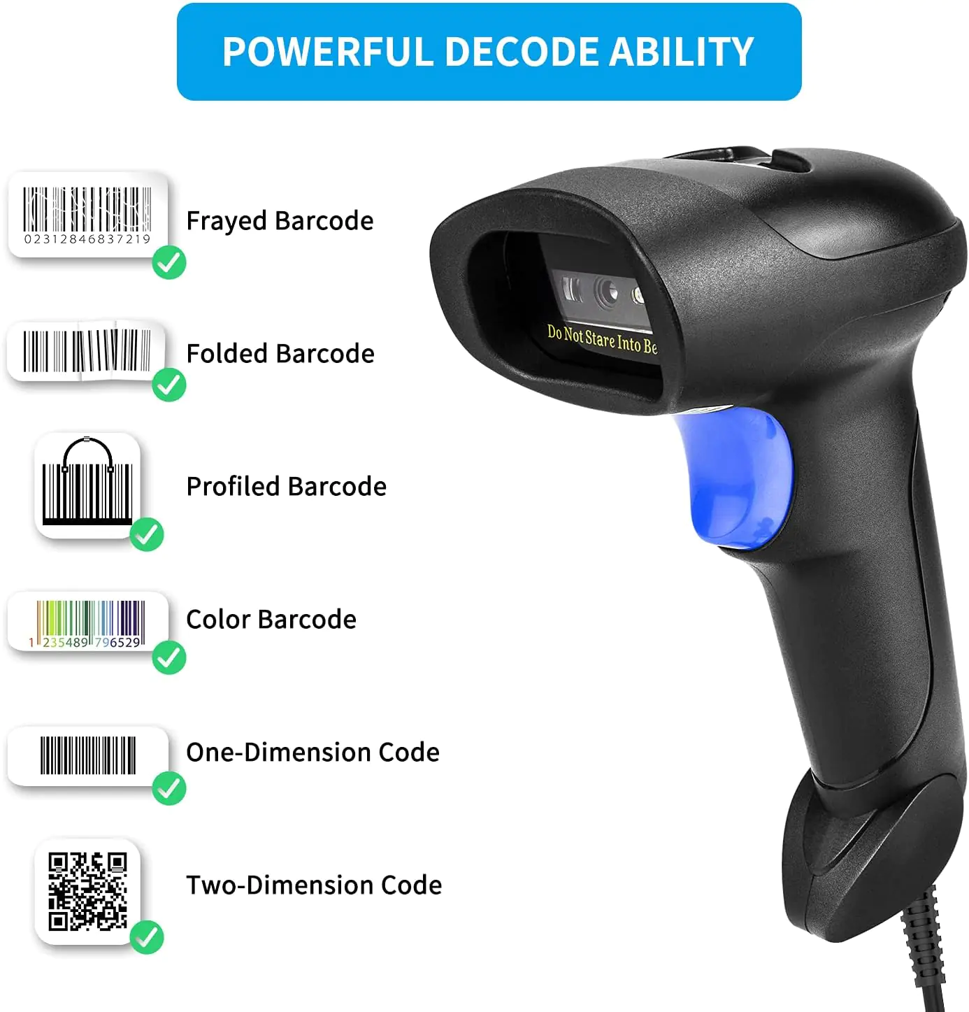 71PxyOF AOQI-A92 Handheld USB QR Barcode Scanner 1D 2D Handheld USB QR Barcode Scanner, USB-A Wired Automatic 1D 2D Image Bar Code Reader with Square Laser Beam for Store, Supermarket, Warehouse | AOQI-A92
