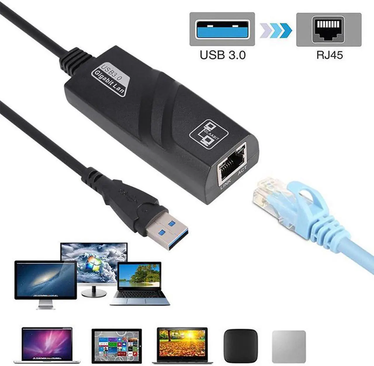 APY9S20102 USB-LAN-3.0 USB A to RJ45 LAN Gigabit Ethernet Adapter USB 3.0 to Ethernet Adapter, Driver Free 10/100/1000 Mbps Network RJ45 LAN Wired Gigabit Ethernet Adapter for Windows 10, 8.1, 7, XP, Linux, Mac OS, Chrome OS