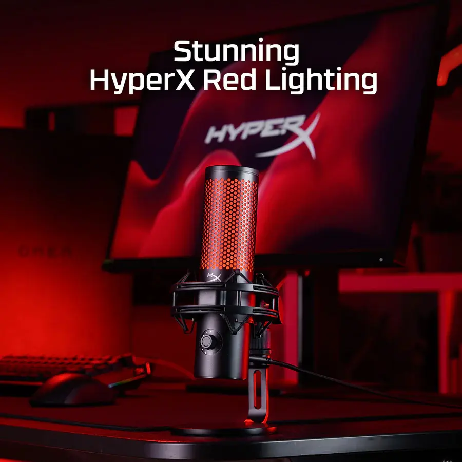 872V1AA HyperX QuadCast 2 USB Gaming Microphone Hi-Res HyperX QuadCast 2 USB Gaming Microphone with Hi-Res Studio-Quality Recording, Tap-to-Mute Sensor, On-Board Controls, Removable Shock Mount & Stunning HyperX Red Lighting for PC, PS4, PS5 | BLACK RED