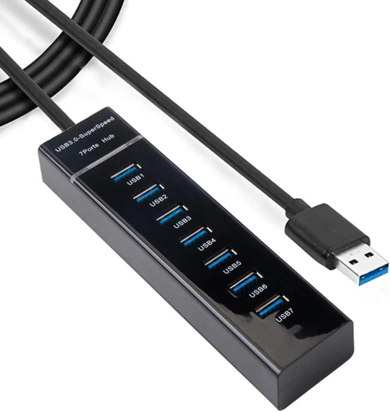 0521DnJEi USB-HUB-3.0-7USB-1.2 7-Port USB Data Hub Splitter with Long Cable 7-Port USB 3.0 Hub - USB Data Hub USB Splitter 7x USB 3.0 Hub with Long Cable 120 cm for Laptop, PC, MacBook, Mac Pro, Mac Mini, iMac, Surface Pro and More USB Devices