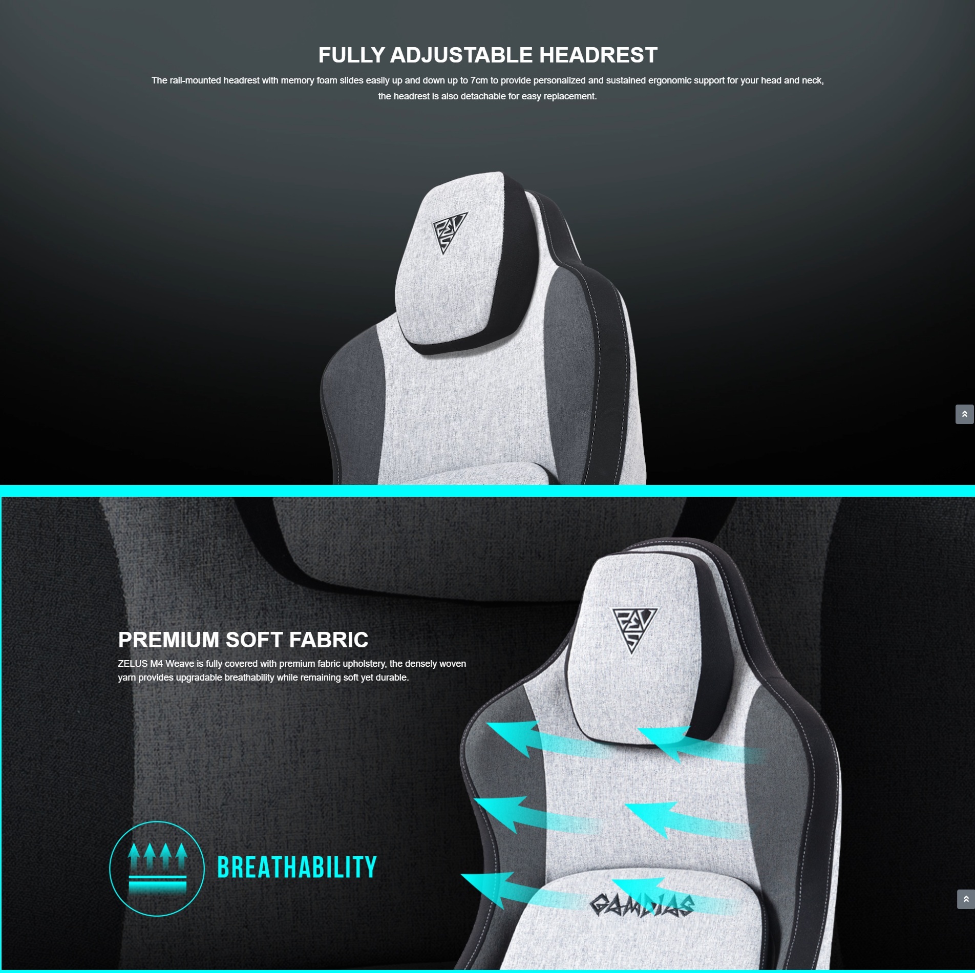 ZELUS-M4-WEAVE-GREYB ZELUS M4 Weave Ergonomic Gaming Chair GREY GAMDIAS ZELUS M4 Weave Ergonomic Gaming Chair – Premium Fabric, Ultrawide Seat, Gas Lift Lumbar Support, 2D Armrests, 160° Recline, Steel Base, High-Resilience Foam, 140kg Capacity | GREY BLACK 