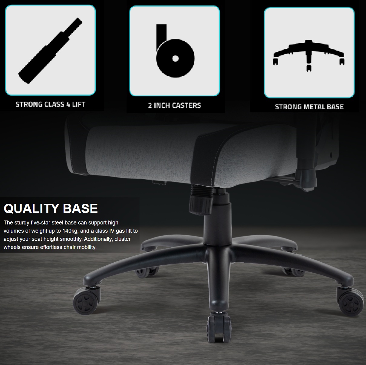 ZELUS-M4-WEAVE-GREYB ZELUS M4 Weave Ergonomic Gaming Chair GREY GAMDIAS ZELUS M4 Weave Ergonomic Gaming Chair – Premium Fabric, Ultrawide Seat, Gas Lift Lumbar Support, 2D Armrests, 160° Recline, Steel Base, High-Resilience Foam, 140kg Capacity | GREY BLACK 