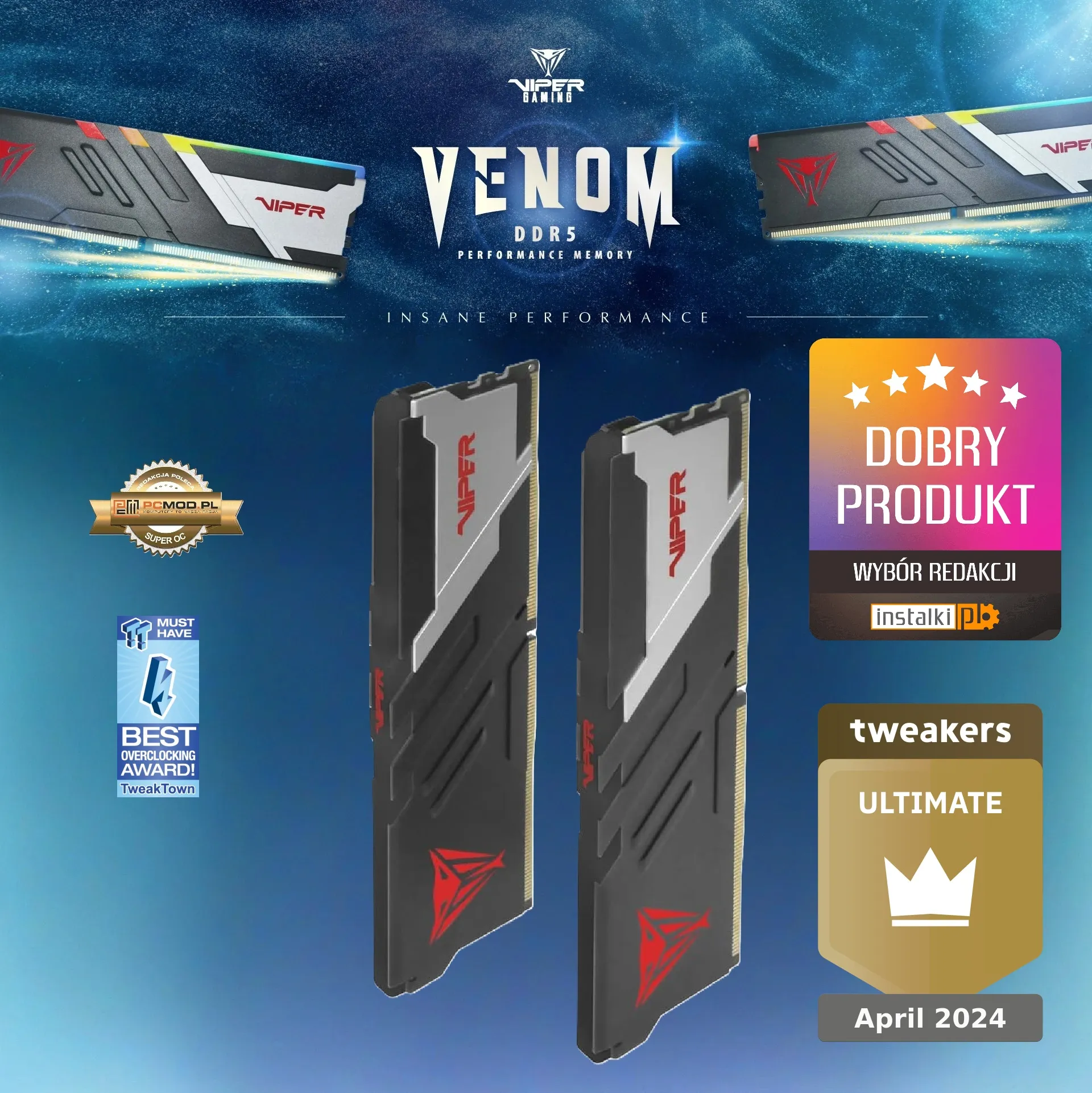 PVV564G640C32K Viper Venom DDR5 RAM Kit 32GB 6400MTs CL32 Patriot Memory Viper Venom DDR5 RAM Kit 32GB  (2X16GB) 6400MT/s (PC5 51200) CL32 1.4v UDIMM Desktop Gaming Memory Kit Compatible with Intel XMP | BLACK PVV532G640C32K