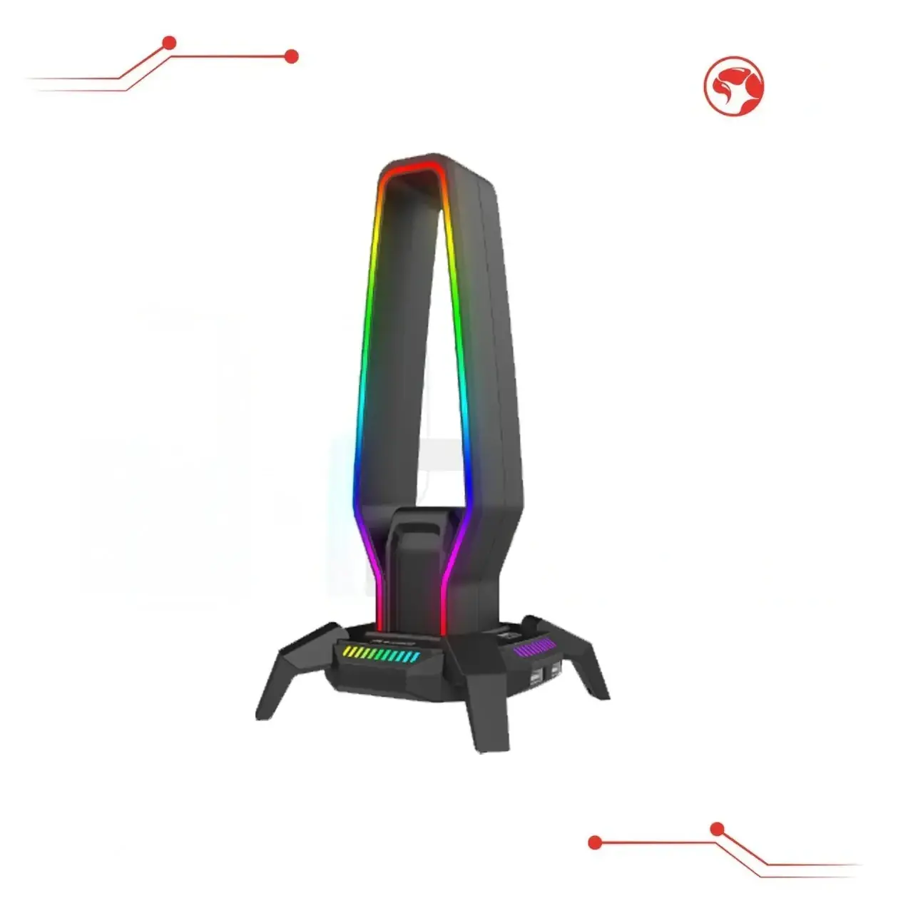MARVO HZ10 Headset Holder with ARGB Lighting, 3 USB 2.0 Ports, 3.5mm Audio Jack, USB-Powered, Durable Design
