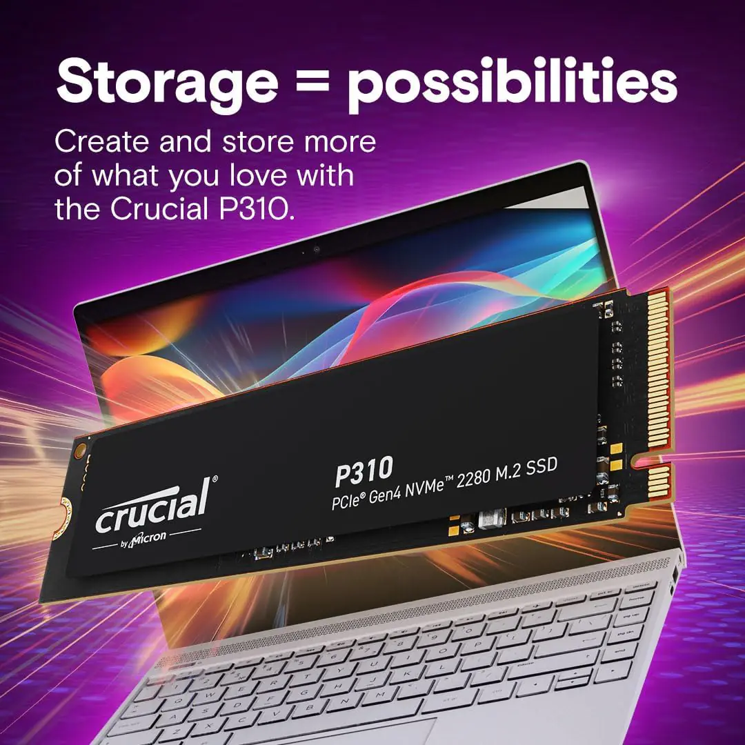 71ev7jnesYL._AC_SL1080_ Crucial P310 1TB Gen4 M.2 NVMe SSD – 7100MB/s Read, Power Efficient, 20% Faster Bootups & Gaming, Backward Compatible, High-Speed Internal Storage - Image 1