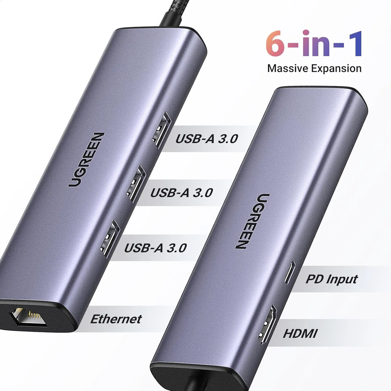 UGREEN-15598 Revodok 6 in 1 USB C Hub Gigabit Ethernet UGREEN Revodok 6 in 1 USB C Hub Gigabit Ethernet Adapter with 4K HDMI, 100W PD Charging, USB A Data Ports Compatible with Mac M1, M2, M3, iPad, iPhone 16 Pro/Pro Max, Steam Deck