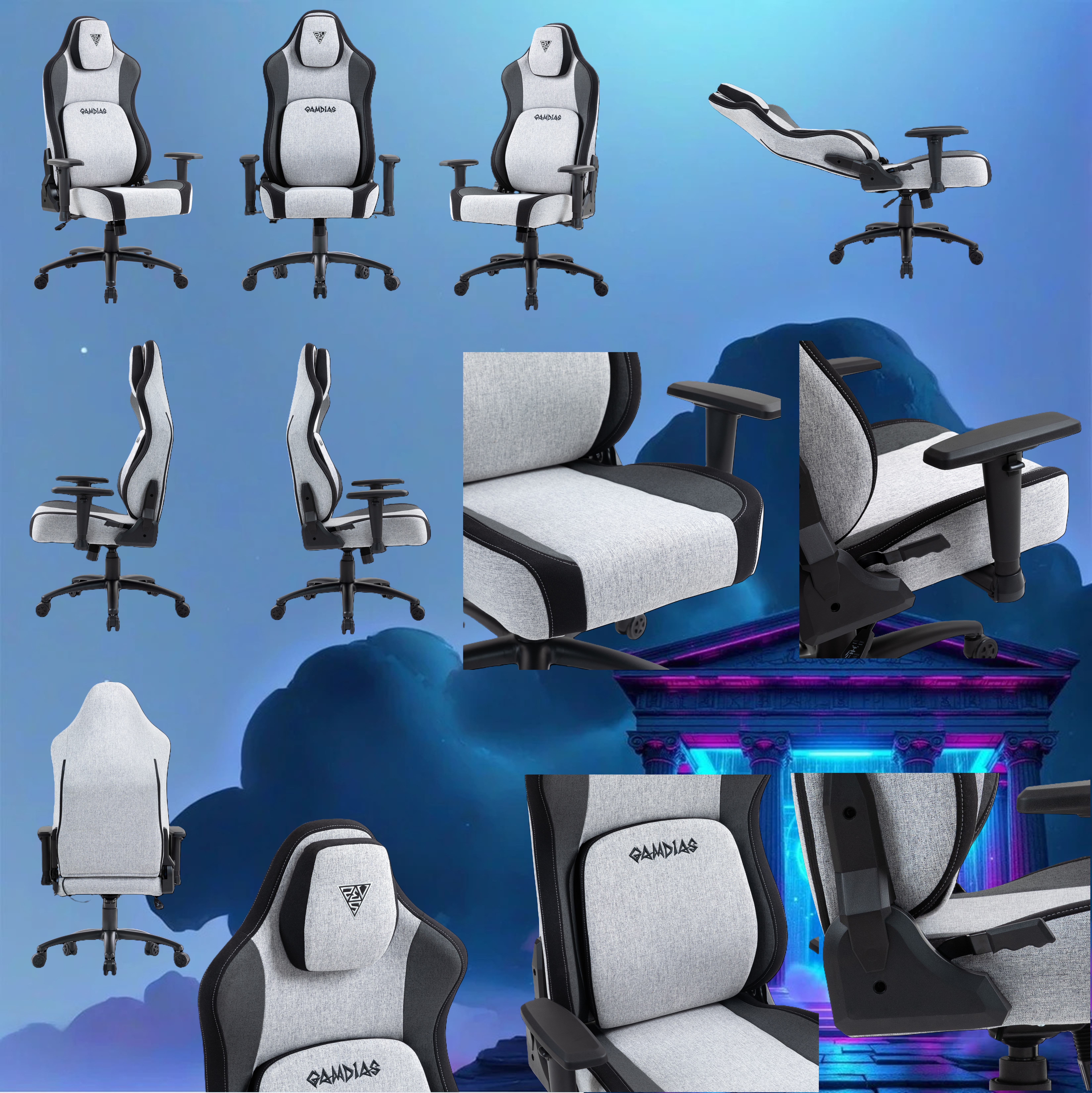 ZELUS-M4-WEAVE-GREYB ZELUS M4 Weave Ergonomic Gaming Chair GREY GAMDIAS ZELUS M4 Weave Ergonomic Gaming Chair – Premium Fabric, Ultrawide Seat, Gas Lift Lumbar Support, 2D Armrests, 160° Recline, Steel Base, High-Resilience Foam, 140kg Capacity | GREY BLACK 