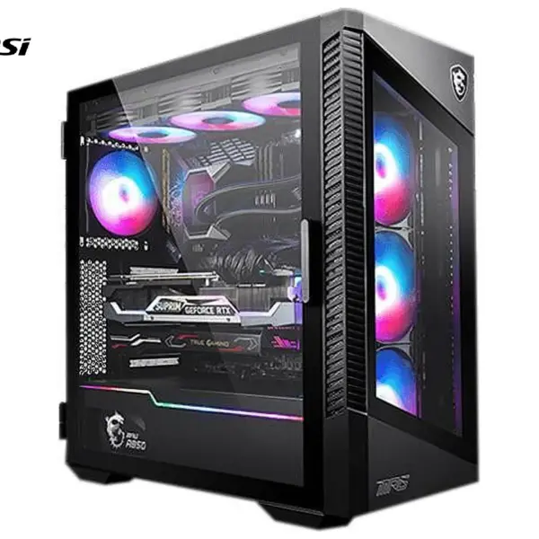 MSI MPG VELOX 100R Black Mid-Tower Gaming Case – Tempered Glass, ARGB Lighting, Vertical GPU Bracket, High Airflow Design