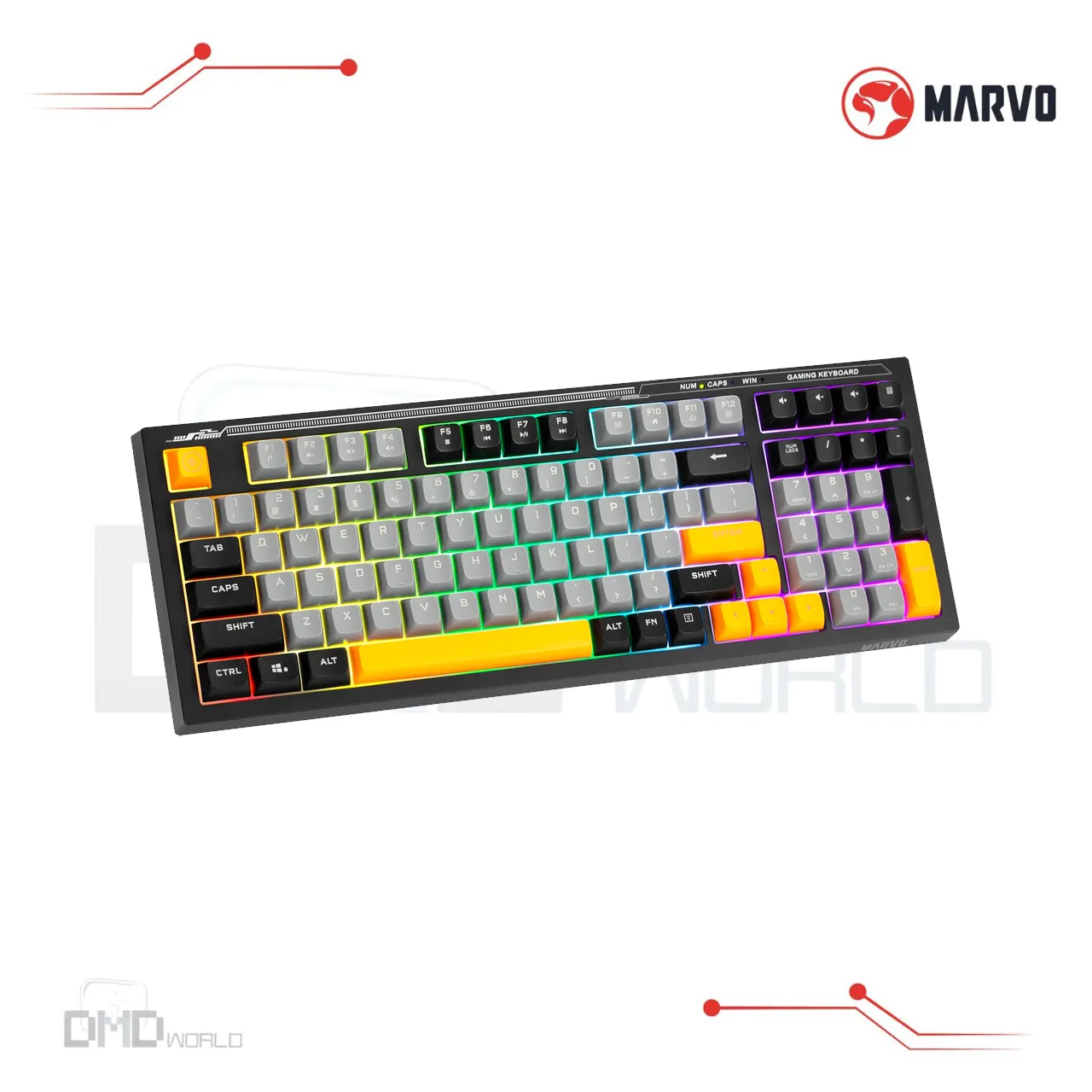 MARVO K638B Soldat S50B Gaming Keyboard | Silent Typing | 98 Keys | 19-Key Anti-Ghosting | Rainbow Backlight | USB Connection | Detachable Type-C Cable | Ergonomic Design - Image 2