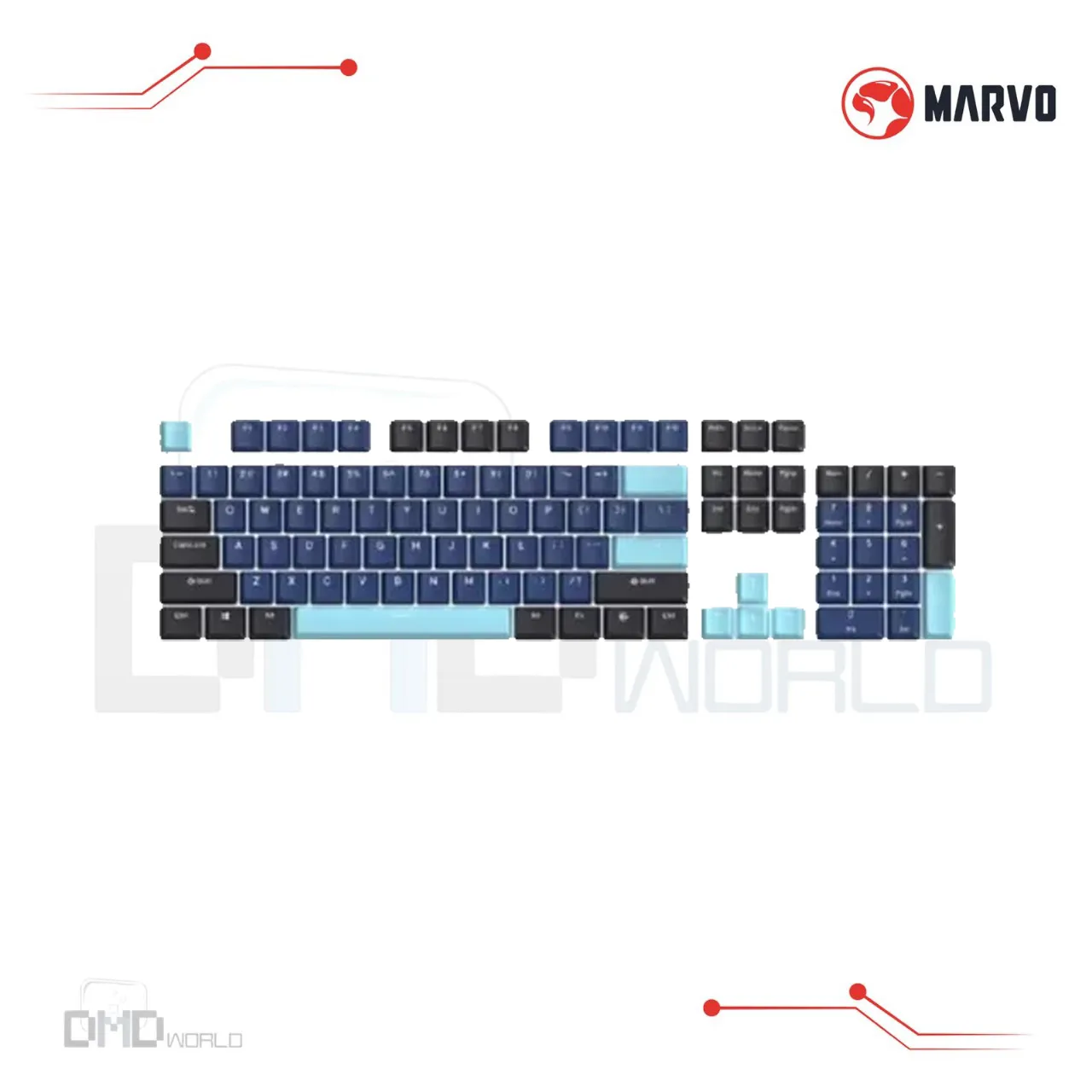MARVO KP-01 Dark Blue Black Cyan Keycap Set | PBT Double Injection | OEM Height 12mm | 104 Keys + 20 Supplementary | Stepped Layout | Fits Multiple Keyboard Sizes