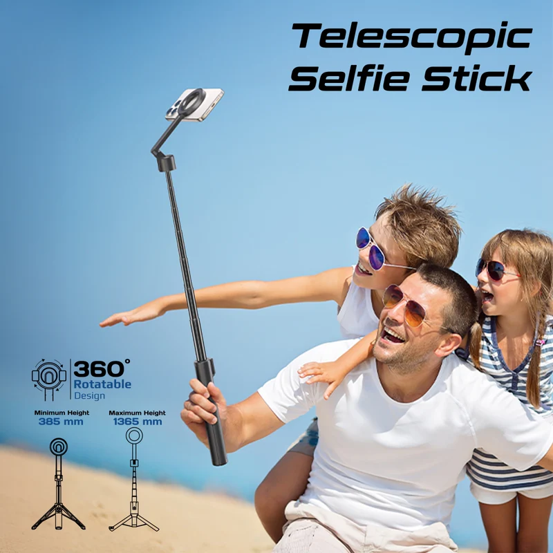 MagSafe Compatible Extendable Monopad and Tripod Stand With Remote Control | 2-in-1 Tripod & Selfie Stick | 10m Wireless Range | 360° Rotatable Design | Adjustable Angles