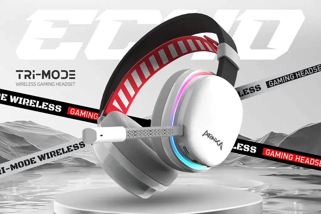 Monka Echo TRI-MODE WIRELESS GAMING HEADSET-1400px-v01 MARVO MONIKA HG9069W | Wireless Bluetooth 5.2 Gaming Headset, 50mm Drivers, Detachable Omni Mic, RGB Lighting, In-Line Controls, Soft Cushioned Ear Cups, PC Compatible, 355g - Image 1
