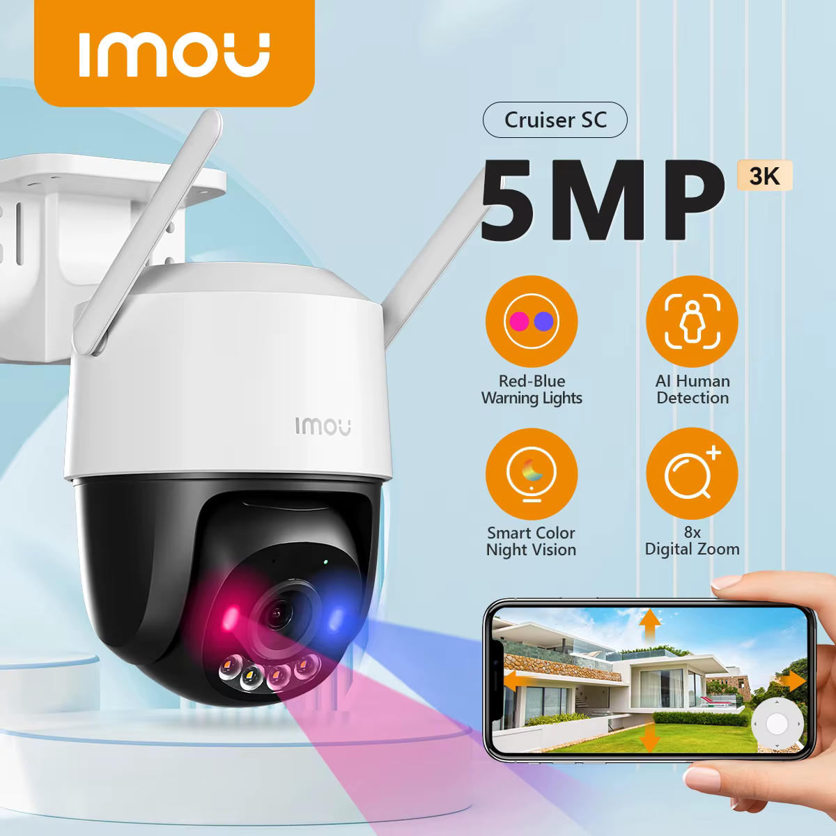 Sec291145369444569d9680826f919846L IMOU Cruiser SC 5MP 3K Outdoor Smart Security Camera, 5MP Resolution, 3K Video, Night Vision, Smart Motion Detection, Two-Way Audio, Weatherproof Design, Remote Access. - Image 1