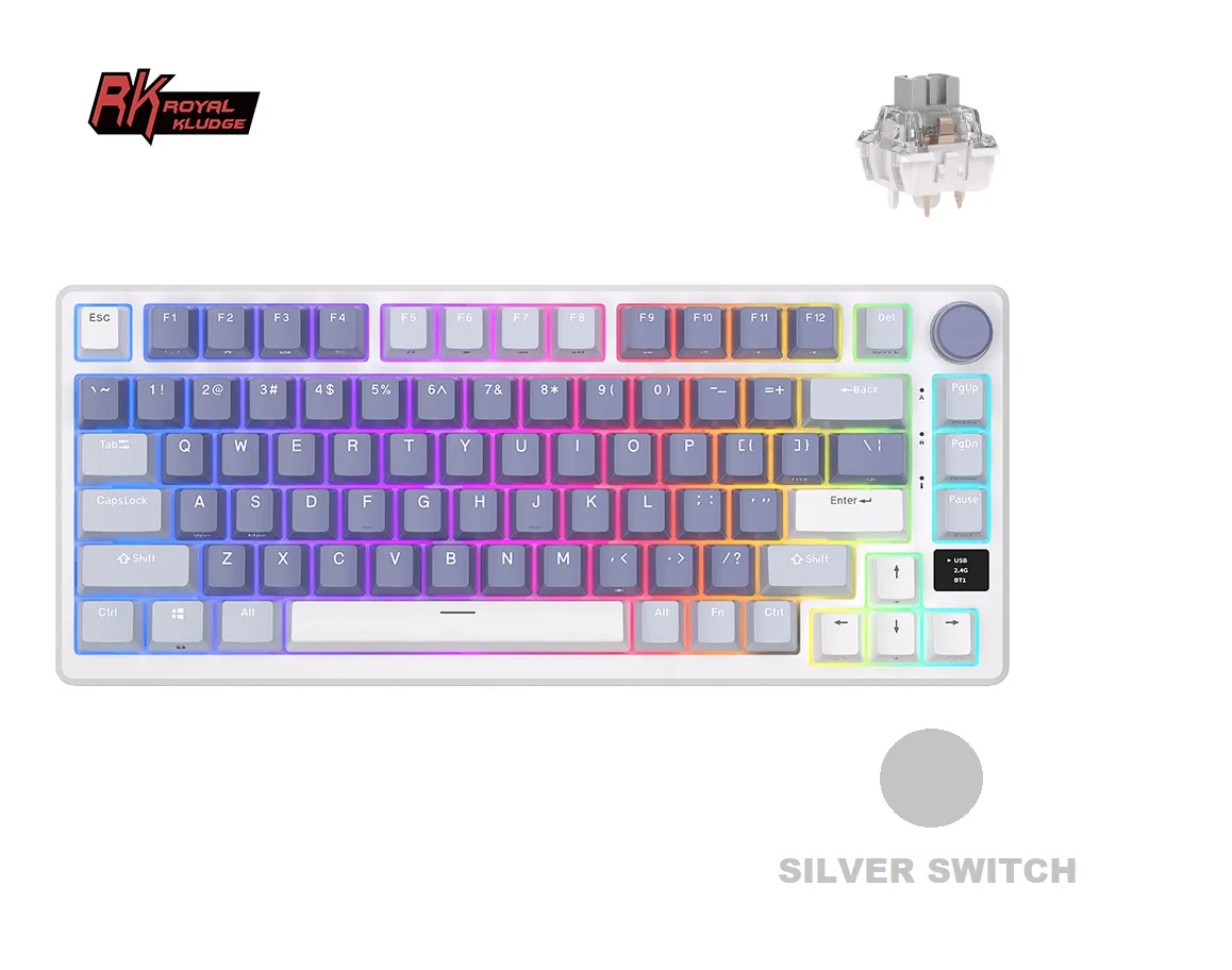 RK ROYAL KLUDGE M75 Mechanical Keyboard, Tri-Mode Connectivity Gaming Keyboard 75% Layout 81 Keys with OLED Smart Display & Knob, RGB Backlight Hot Swap Fast Silver Switch | OCEAN BLUE  - Image 13