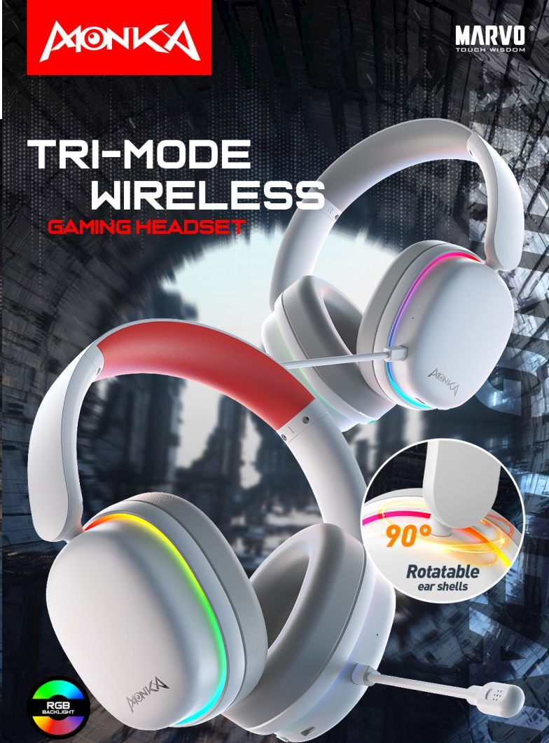 MARVO Monka Echo HG9070W Wireless Stereo Gaming Headset | Bluetooth 5.2, 50mm Speakers, RGB Illumination, Detachable Omnidirectional Mic, In-line Audio Control, 355g