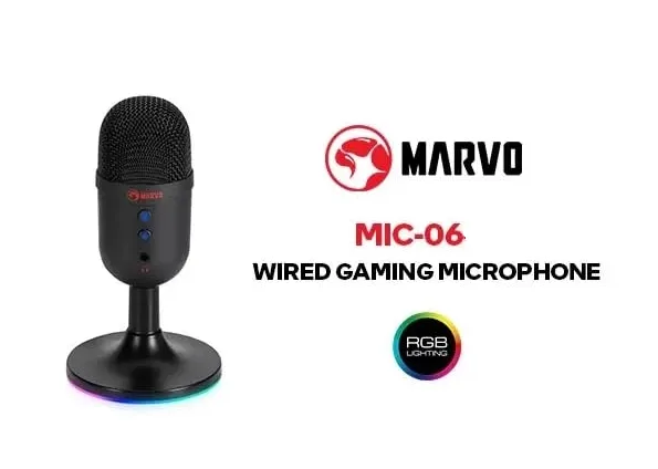 MIC-06 Blast 40 RGB Microphone | USB Plug & Play | Omnidirectional | Noise-Cancelling | RGB Backlight | 1.7m Braided Cable | Compact Design | 208g | Black