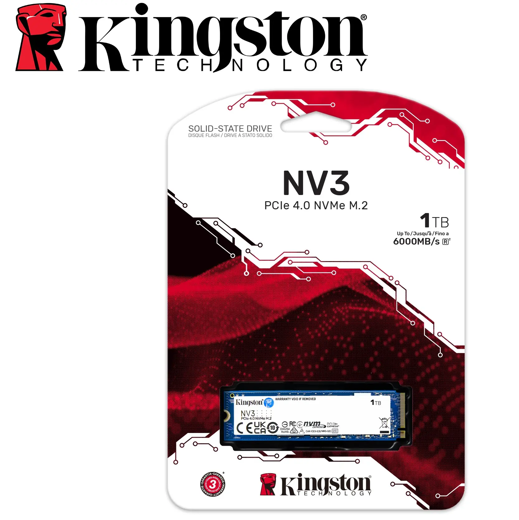 Kingston NV3 1TB NVMe SSD – High-Speed 6000MB/s Performance, M.2 SATA-NVMe, Reliable Storage Solution