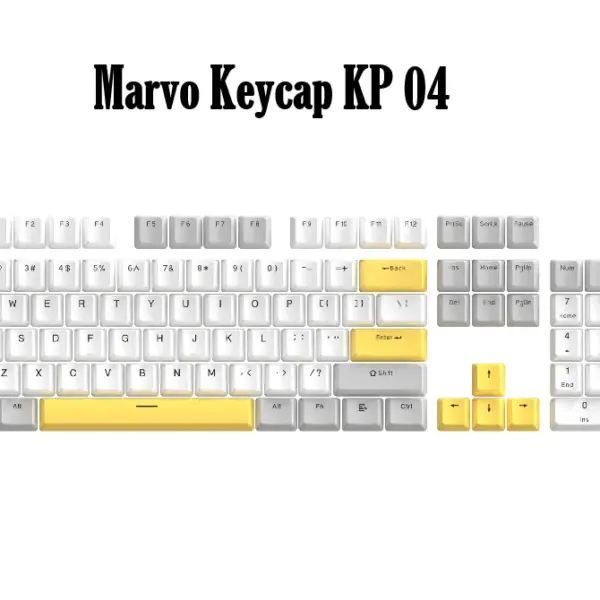 Marvo Keycap KP 04 YL White Yellow Gray, PBT Material, Cherry Profile, MX Switch Compatibility, Durable & Wear-Resistant Keycap Set for Mechanical Keyboards