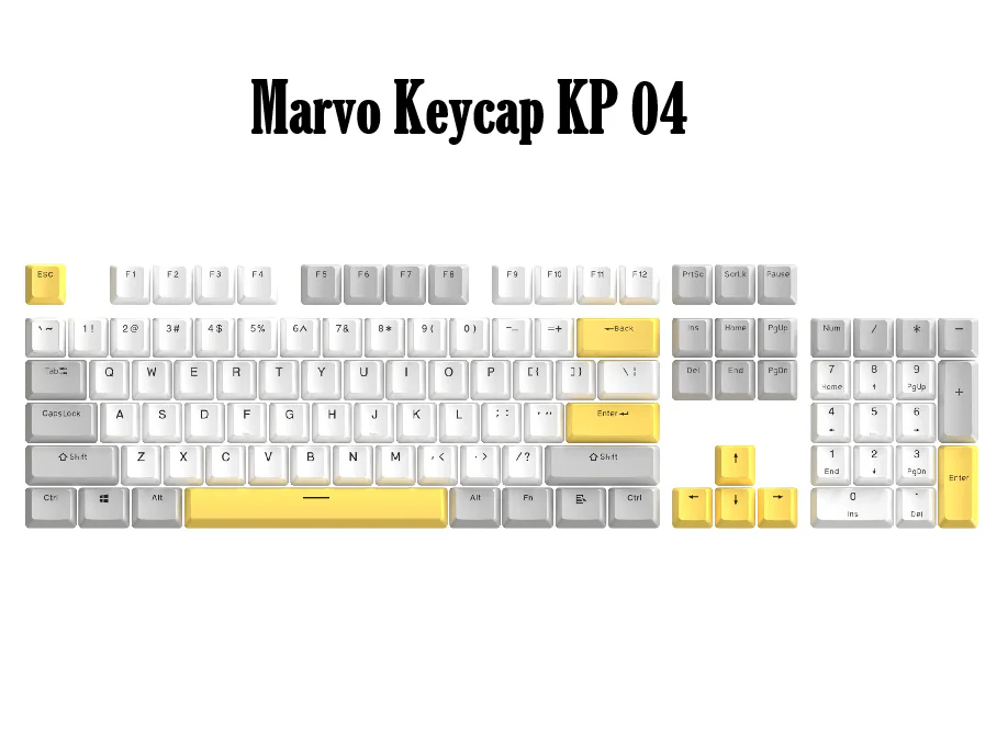 gkfdn Marvo Keycap KP 04 YL White Yellow Gray, PBT Material, Cherry Profile, MX Switch Compatibility, Durable & Wear-Resistant Keycap Set for Mechanical Keyboards - Image 1