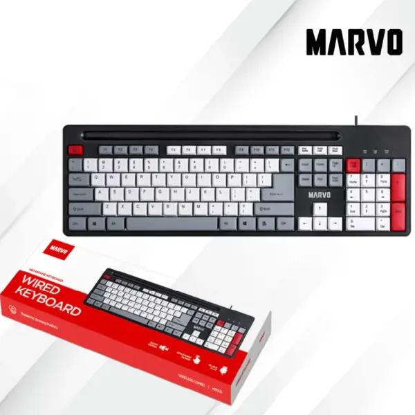 Marvo KB005 Wired Membrane Keyboard | 105 Keys | CZ/SK Layout | Quiet & Durable | 10M Key Press Lifespan | USB Plug & Play | Lightweight & Compact | 1.4M Cable | Windows Compatible