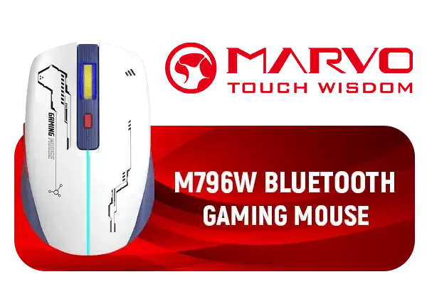 marvo-m796w-bluetooth-gaming-mouse-600px-v02 MARVO M796W White Wireless Gaming Mouse | 2.4G + Bluetooth Dual Mode | 6D Programmable Buttons | 4 DPI Levels | RGB Lighting | 500mAh Rechargeable Battery | Ergonomic Design - Image 1
