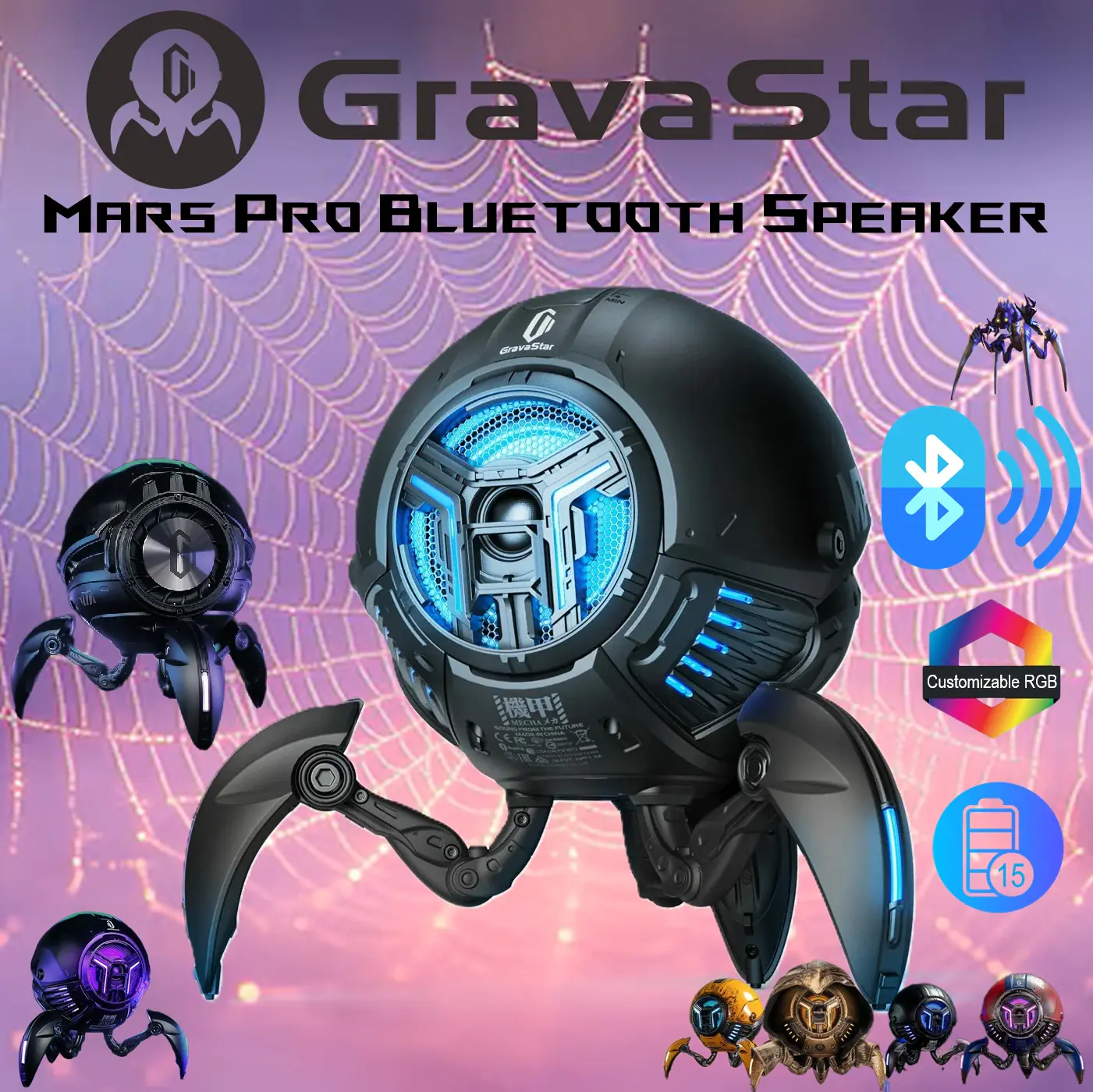 501176-MARS.PRO-BK GravaStar Mars Pro Bluetooth RGB Speaker GravaStar Mars Pro Bluetooth Speaker: 20W Dual Speakers, Equal-Loudness Contour, Passive Bass Radiator, RGB Lighting, Bluetooth 5.0, 15 Hours Playtime, Touch Control & TWS Stereo Support | BLACK 