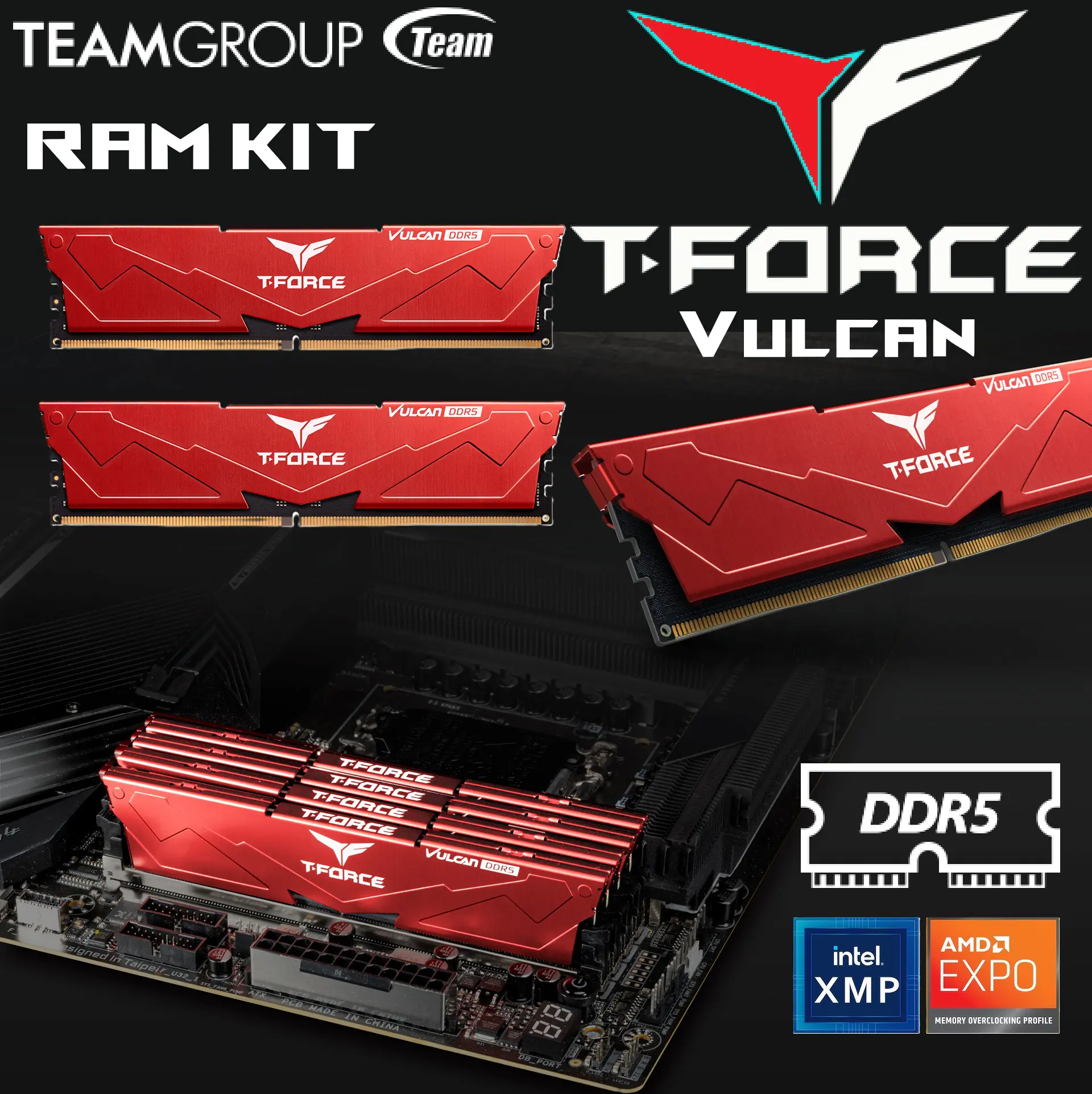03 (2)dgjf FLRD532G6000HC38ADC0 T-Force Vulcan DDR5 RED RAM Kit 32GB 6000MHz TEAMGROUP T-Force Vulcan DDR5 32GB (2x16GB) 6000MHz (PC5-48000) CL38 Intel XMP 3.0 & AMD Expo Compatible Desktop Memory Module RAM | RED FLRD532G6000HC38ADC01