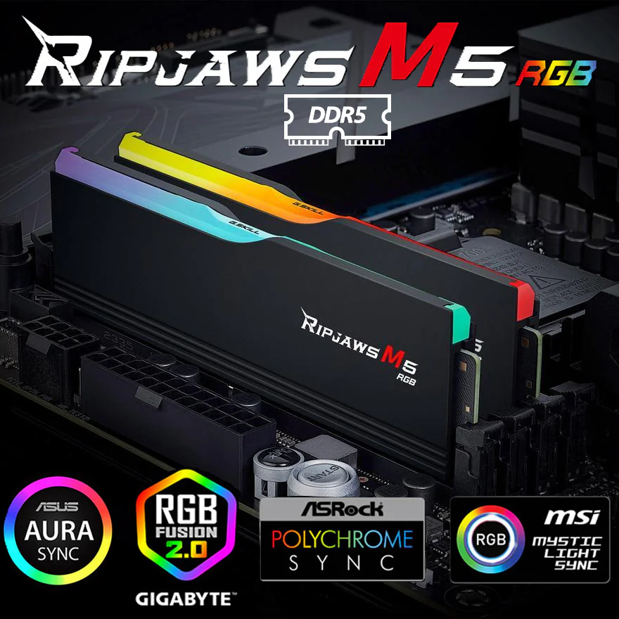 354hy5e6ie F5-5200J4040A48GX2 RAM G.SKILL Ripjaws M5 RGB DDR5 96GB (48X2) 5200MHZ BLACK G.SKILL Ripjaws M5 RGB Series (Intel XMP 3.0) DDR5 RAM 96GB (2x48GB) 5200MT/s CL40-40-40-83 1.10V Desktop Computer Memory UDIMM | Matte Black (F5-5200J4040A48GX2-RM5RK)