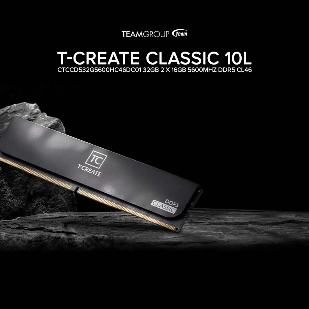 4f2a97757ce5d84eb3828ec25bec9a83 RAM TEAM T-CREATE CLASSIC 32GB (2x16GB) DDR5 5600MHz, – Dual-Channel, Intel XMP3.0/AMD EXPO, CL46 Timing, 1.10V, Aluminum Heat Spreader, BLACK CTCCD532G5600HC46DC01 - Image 1