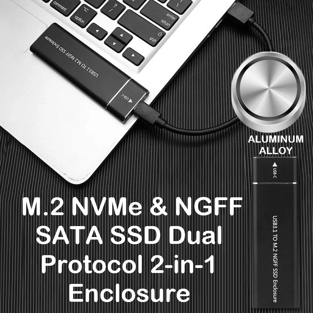 M.2-SN ENCLOSURE M.2-SN 2IN1 USB 3.1 TYPE-C M.2 SATA + M.2 NVME ALUMINUM BLACK USB 3.1 Gen2 Type-C to M.2 NVMe & NGFF SATA SSD Dual Protocol 2-in-1 Enclosure – Aluminum Case, 10Gbps Speed, 2230–2280 Support, Tool-Free, Plug & Play, JMS Chipset | BLACK M.2-SN