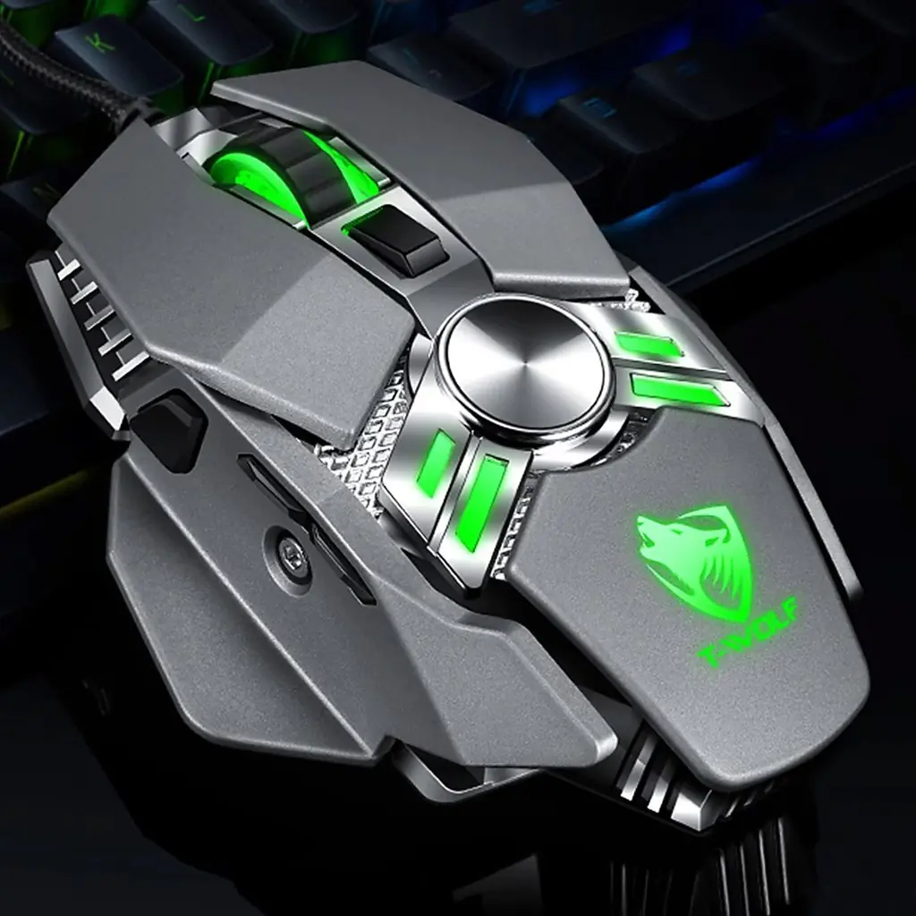 5353be9f28d9a769fba9da46ca1e5e17 T-WOLF V10 Warrior RGB Gaming Mouse | 7 Programmable Buttons | 6400 DPI | Ergonomic | Built-in Weight Tuning | For E-Sports & Gamers | Silver - Image 1