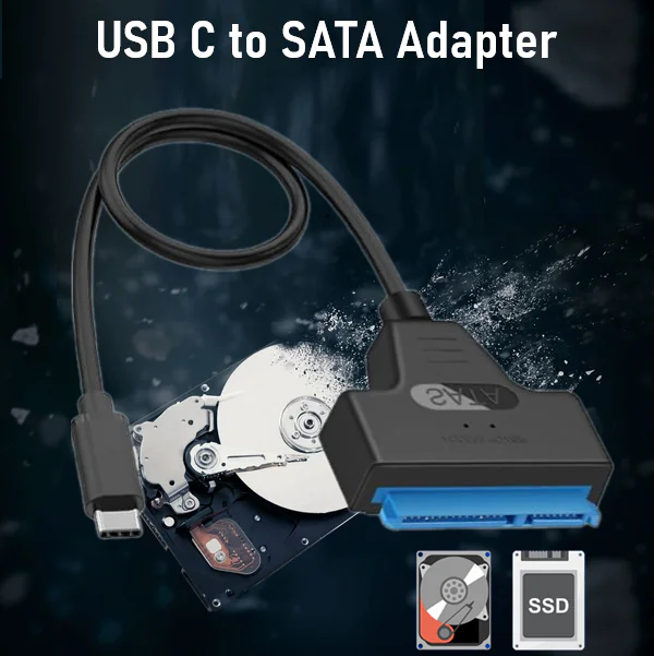 C-S25 CONVERTER USB 3.0 TO 2.5" SATA PLASTIC BLACK USB-C To SATA Adapter Cable For 2.5-Inch HDD & SSD – USB 3.1 Type-C With UASP Support, 6Gbps Transfer Speed, Plug-And-Play, LED Indicators, No Power Needed – Black
