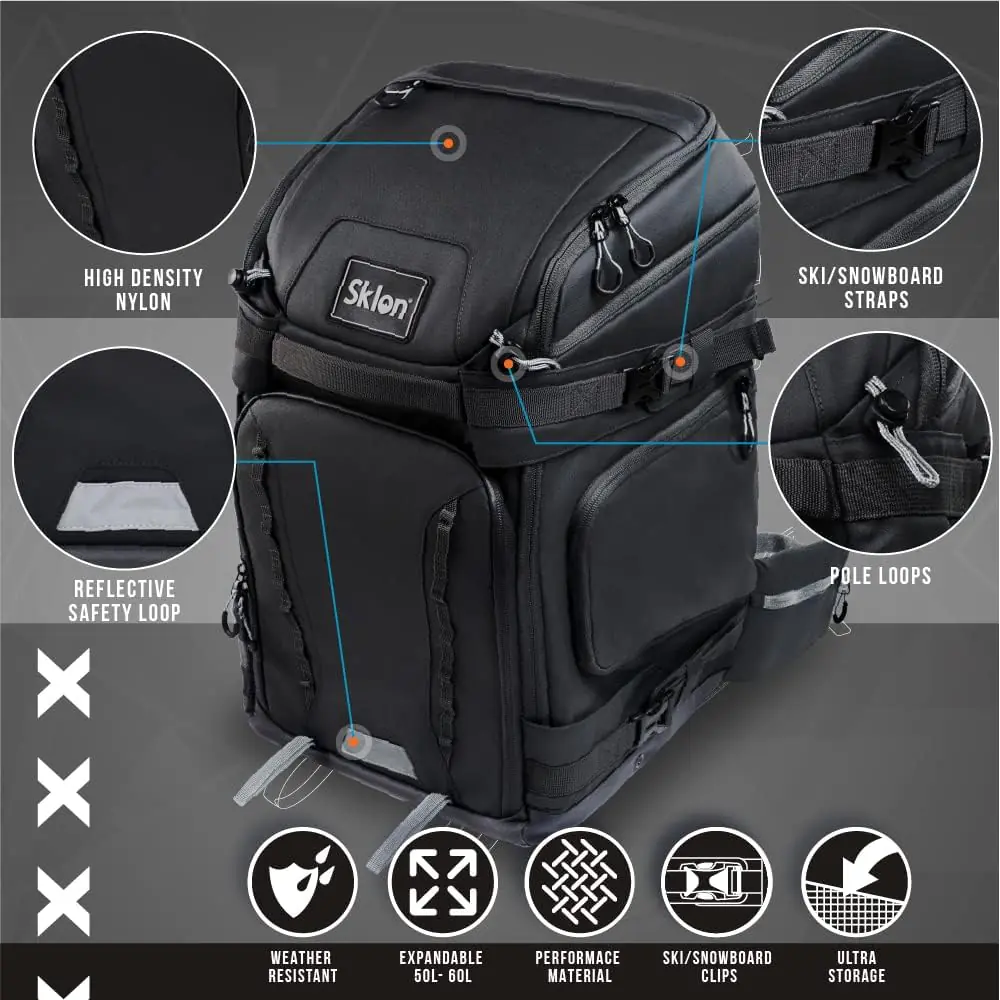 61h4LZ-yRhL._AC_SL1000_ Sklon Ski Boot Bag Backpack Jet Black – 65L Capacity, Soft Shell, Zipper Closure, Unisex Adult Design, Snowboard & Ski Gear Storage, Durable Nylon Polyester Build - Image 1
