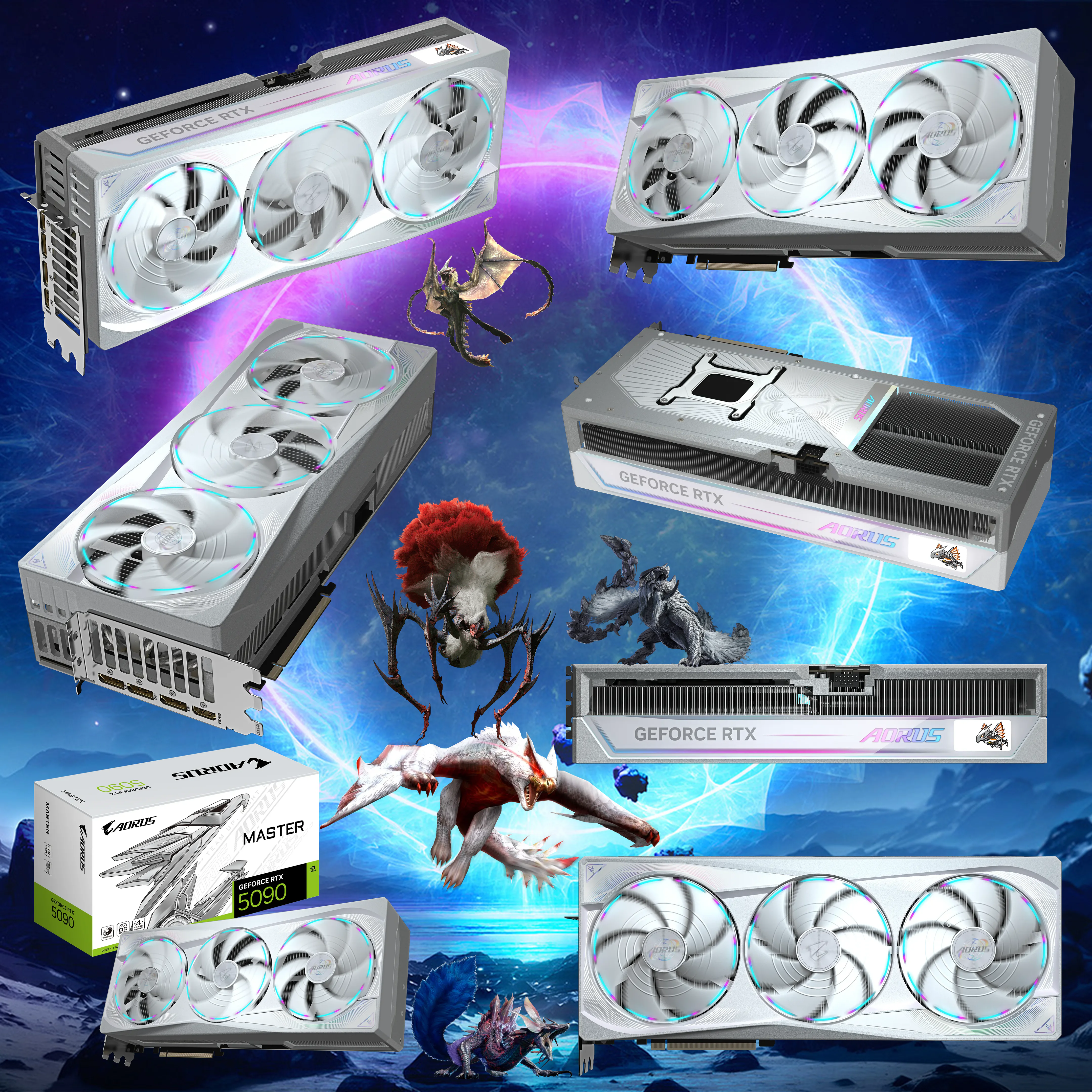 AORUS GeForce RTX™ 5090 MASTER ICE 32G-ALL-IMAGES 9VN5090AMI-00-G10 GIGABYTE AORUS MASTER ICE RTX 5090 32GB WHITE 6 MONTH WRTY Gigabyte AORUS GeForce RTX 5090 32GB GDDR7 OC Edition White GPU, 2655MHz, PCIe 5.0, WINDFORCE Cooling, RGB Halo, LCD Edge View, Dual BIOS, DLSS 4, HDMI 2.1b, DisplayPort 2.1b, ATX  | WHITE GV-N5090AORUSM ICE-32GD